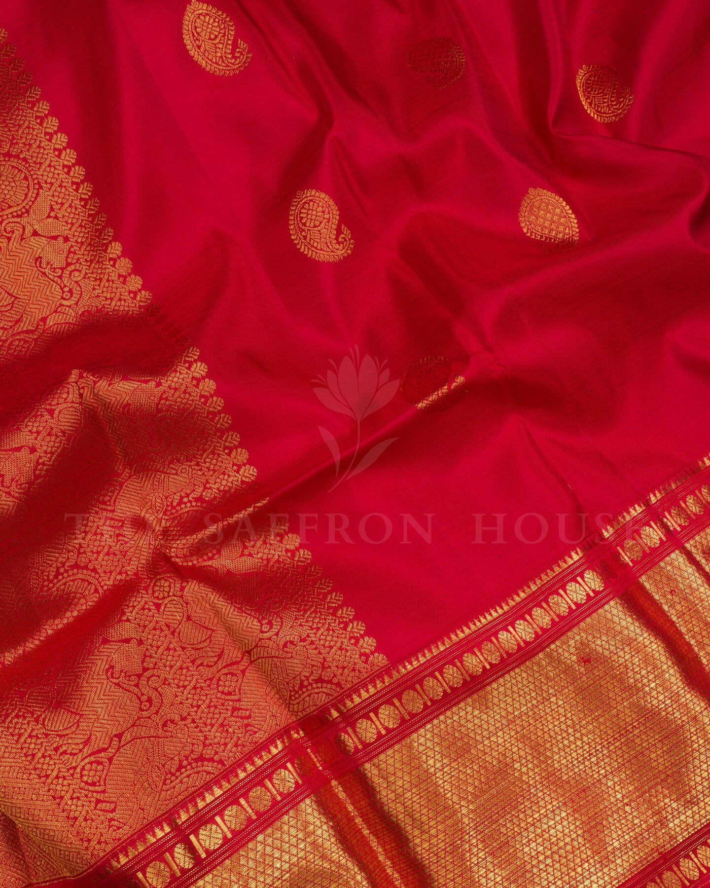 Red Brocade Kanjivaram Silk Saree – The Saffron House