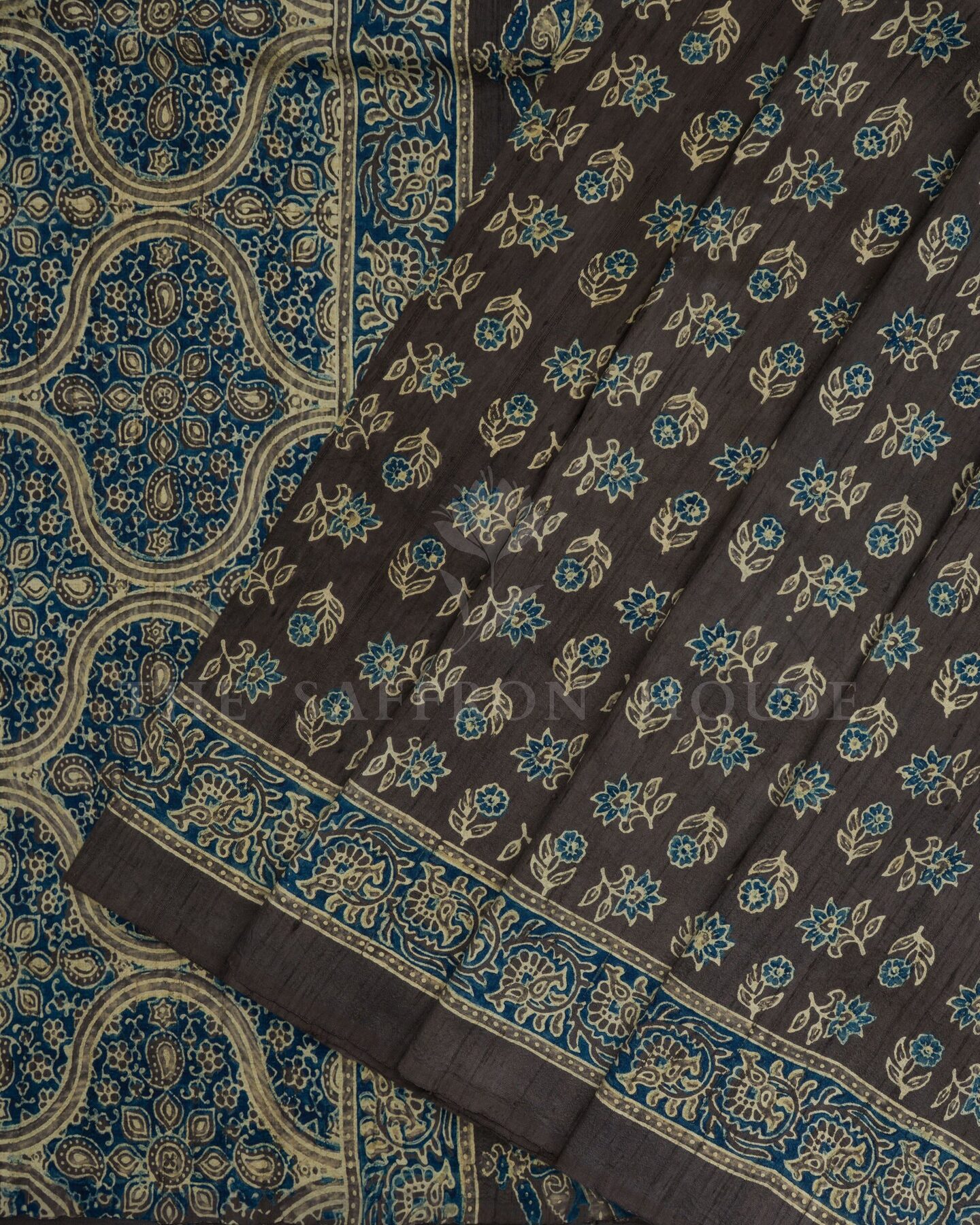 Slate Grey Tussar Silk Saree – The Saffron House