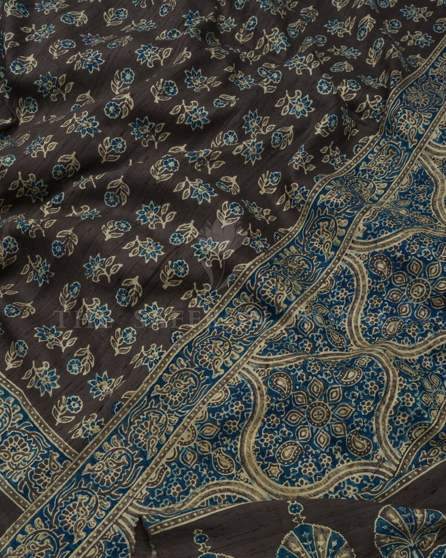 Slate Grey Tussar Silk Saree – The Saffron House