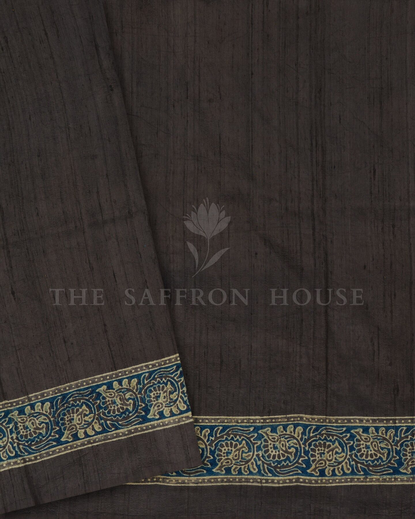 Slate Grey Tussar Silk Saree – The Saffron House
