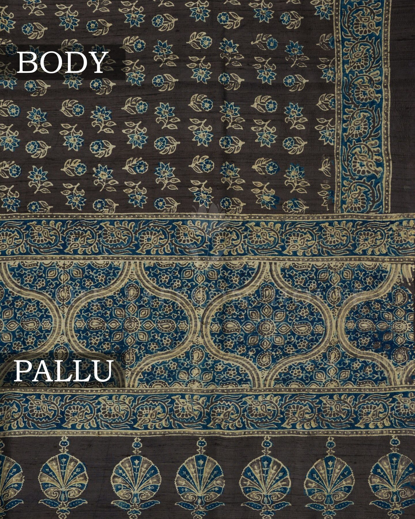 Slate Grey Tussar Silk Saree – The Saffron House