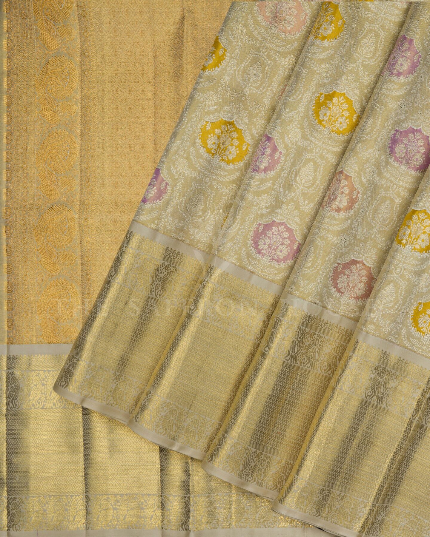 Antique Gold Bridal Tissue Kanjivaram Silk Saree – The Saffron House