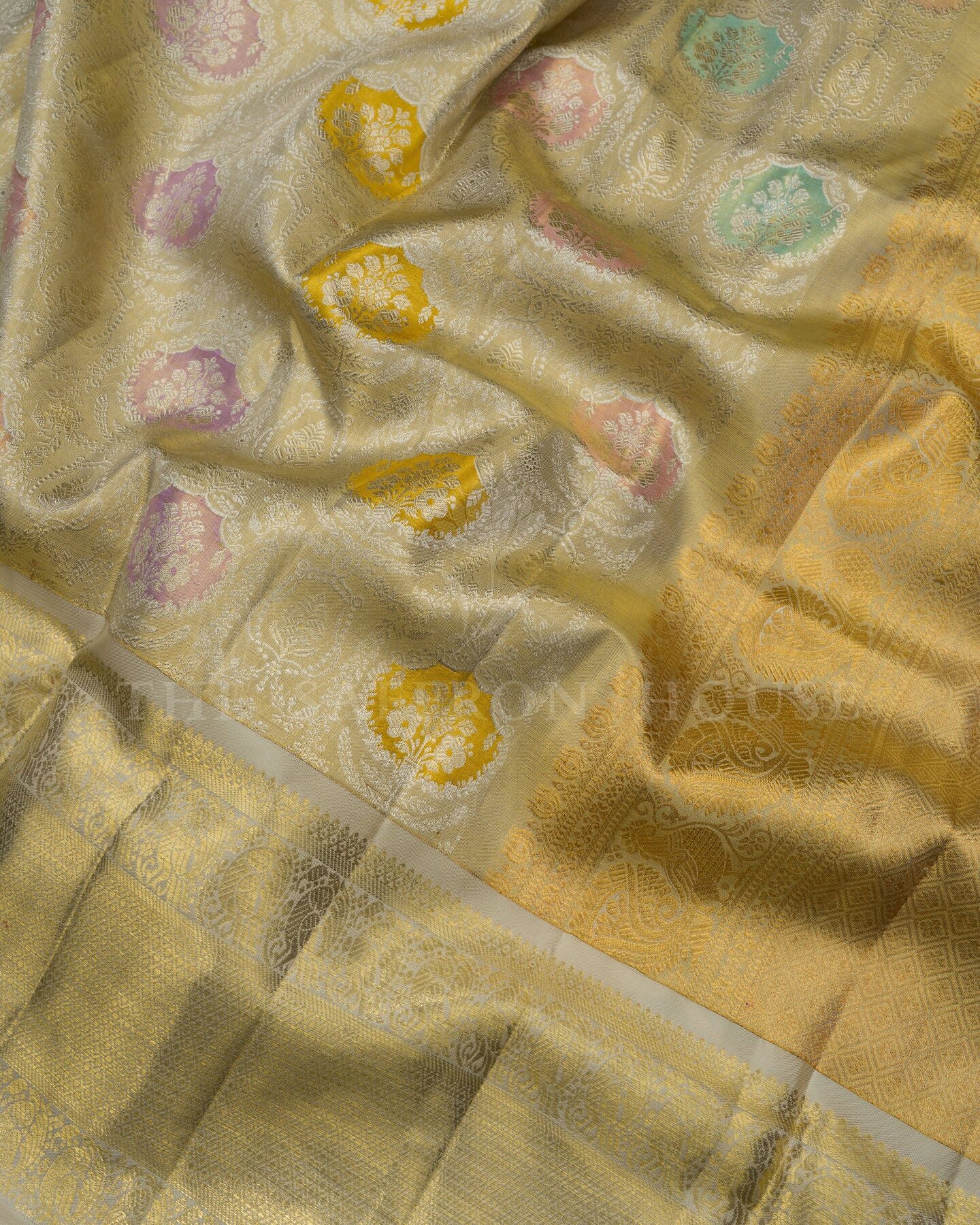 Antique Gold Bridal Tissue Kanjivaram Silk Saree – The Saffron House