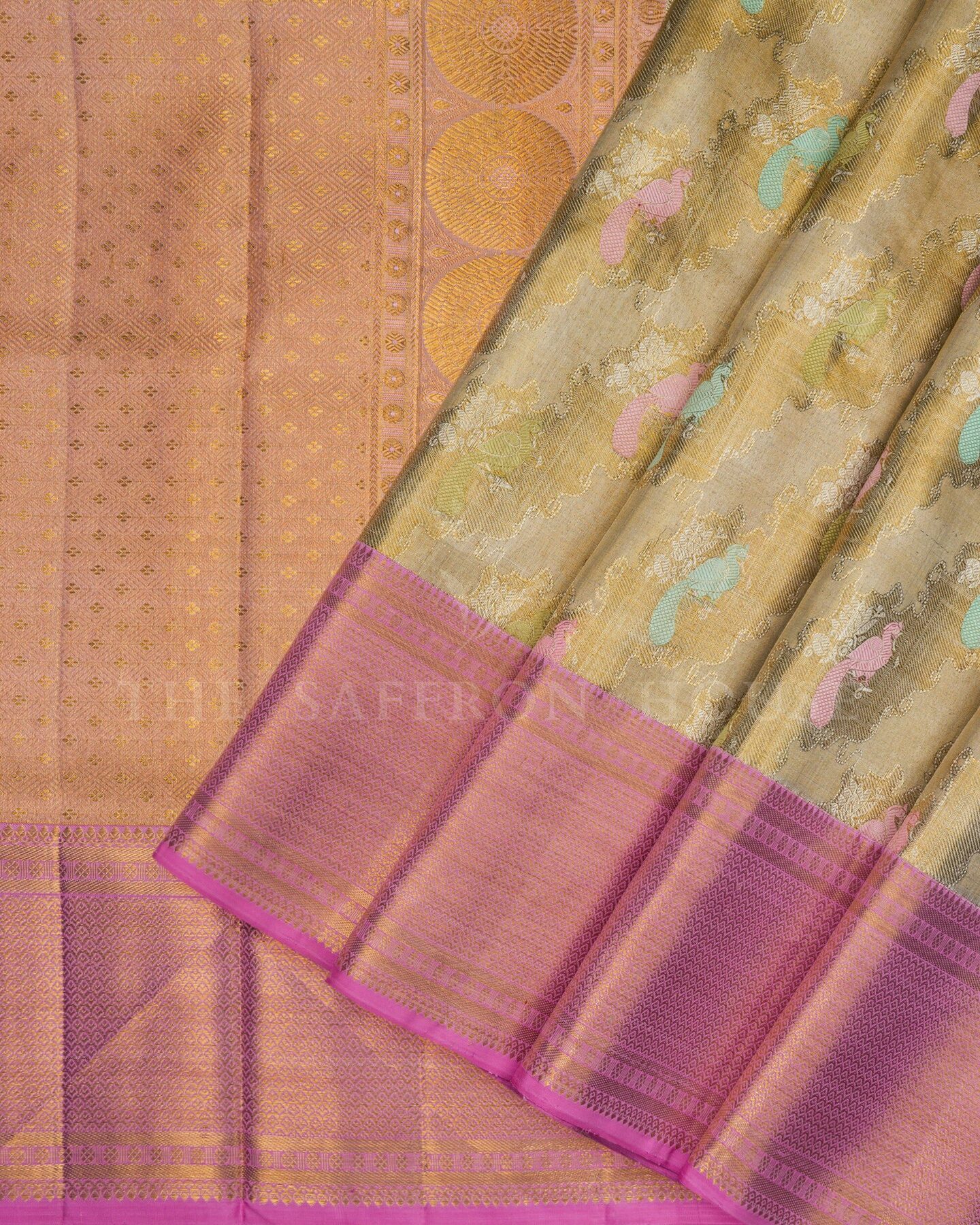 Antique Gold Bridal Tissue Kanjivaram Silk Saree – The Saffron House