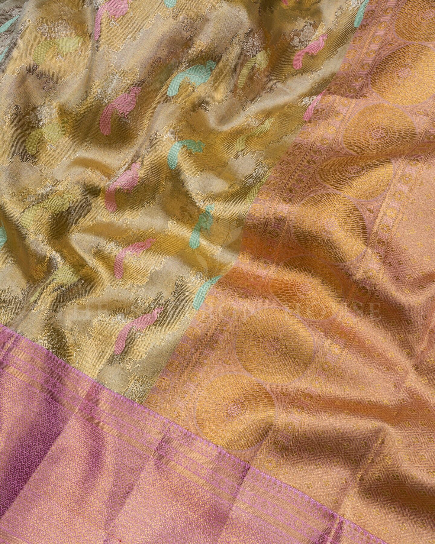 Antique Gold Bridal Tissue Kanjivaram Silk Saree – The Saffron House