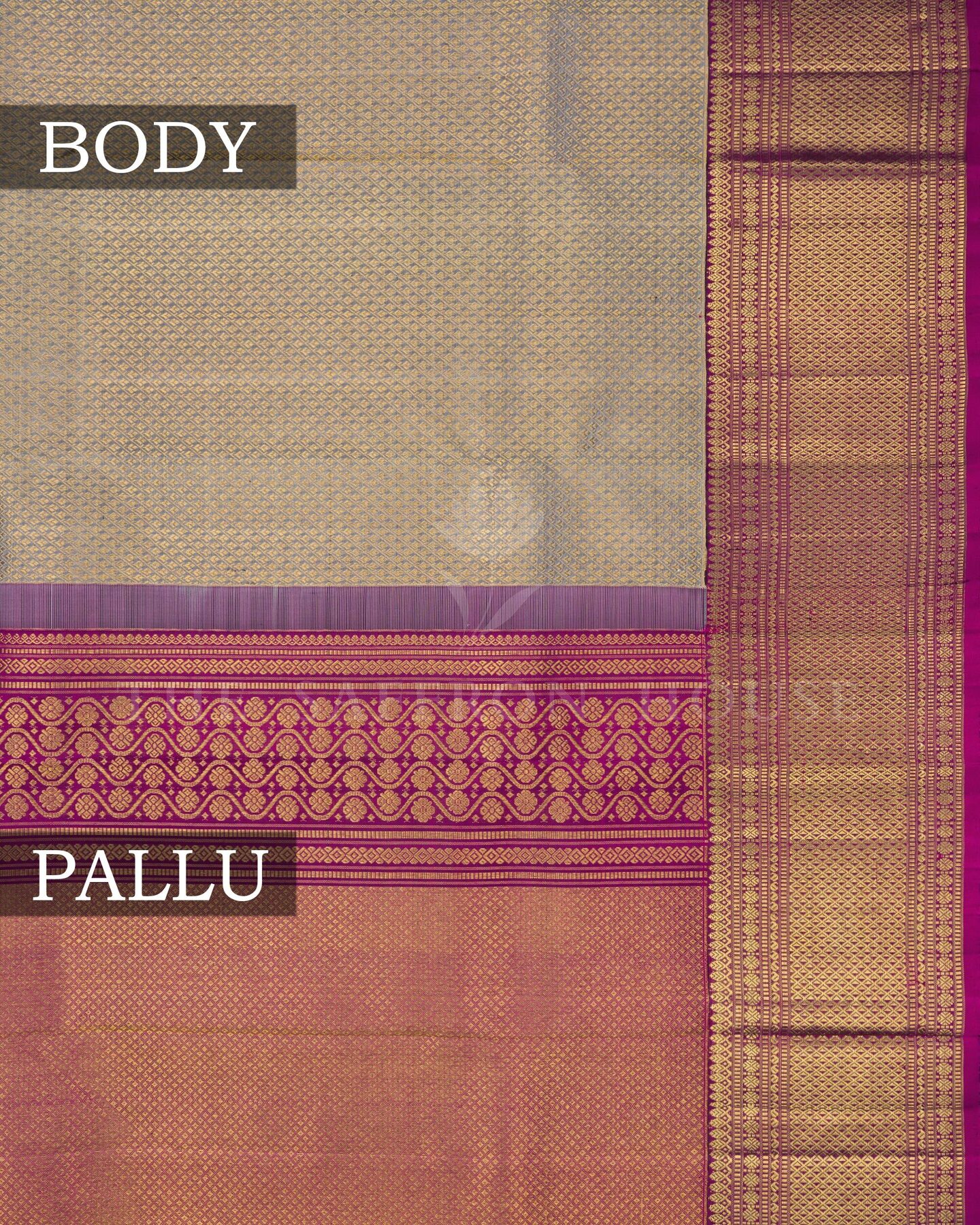 Slate Grey And Magenta Korvai Kanjivaram Silk Saree – The Saffron House
