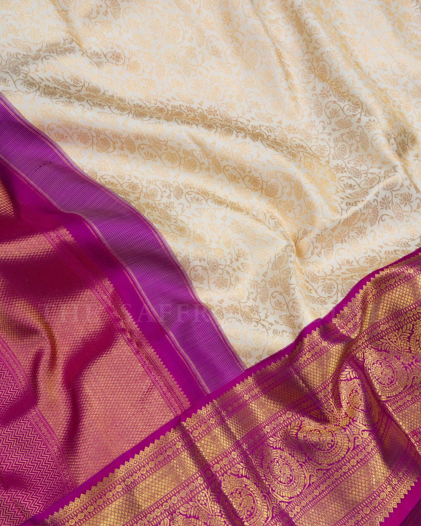 Off White And Magenta Brocade Kanjivaram Silk Saree – The Saffron House