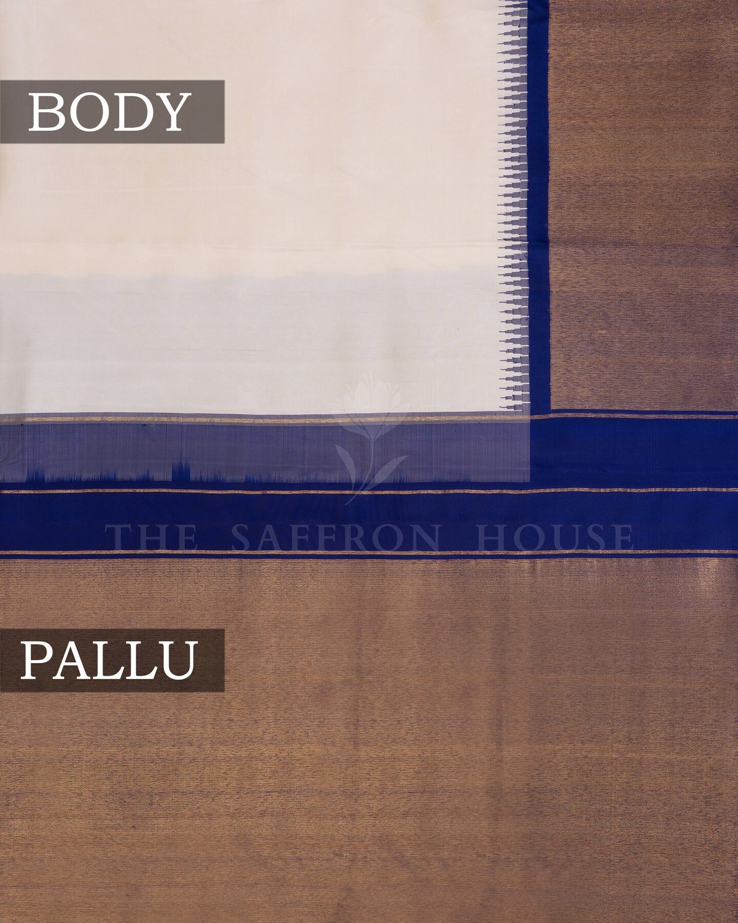 Midnight Blue And Off White Kanjivaram Silk Saree – The Saffron House