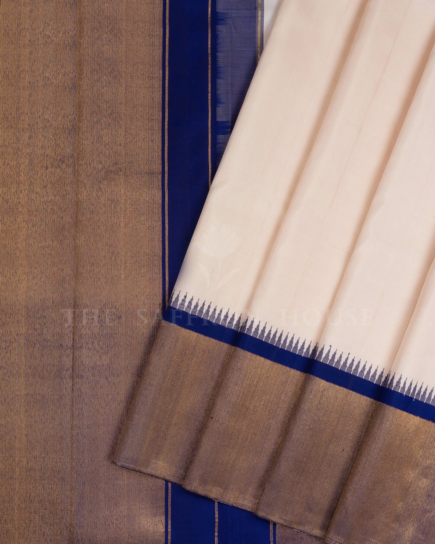 Midnight Blue And Off White Kanjivaram Silk Saree – The Saffron House