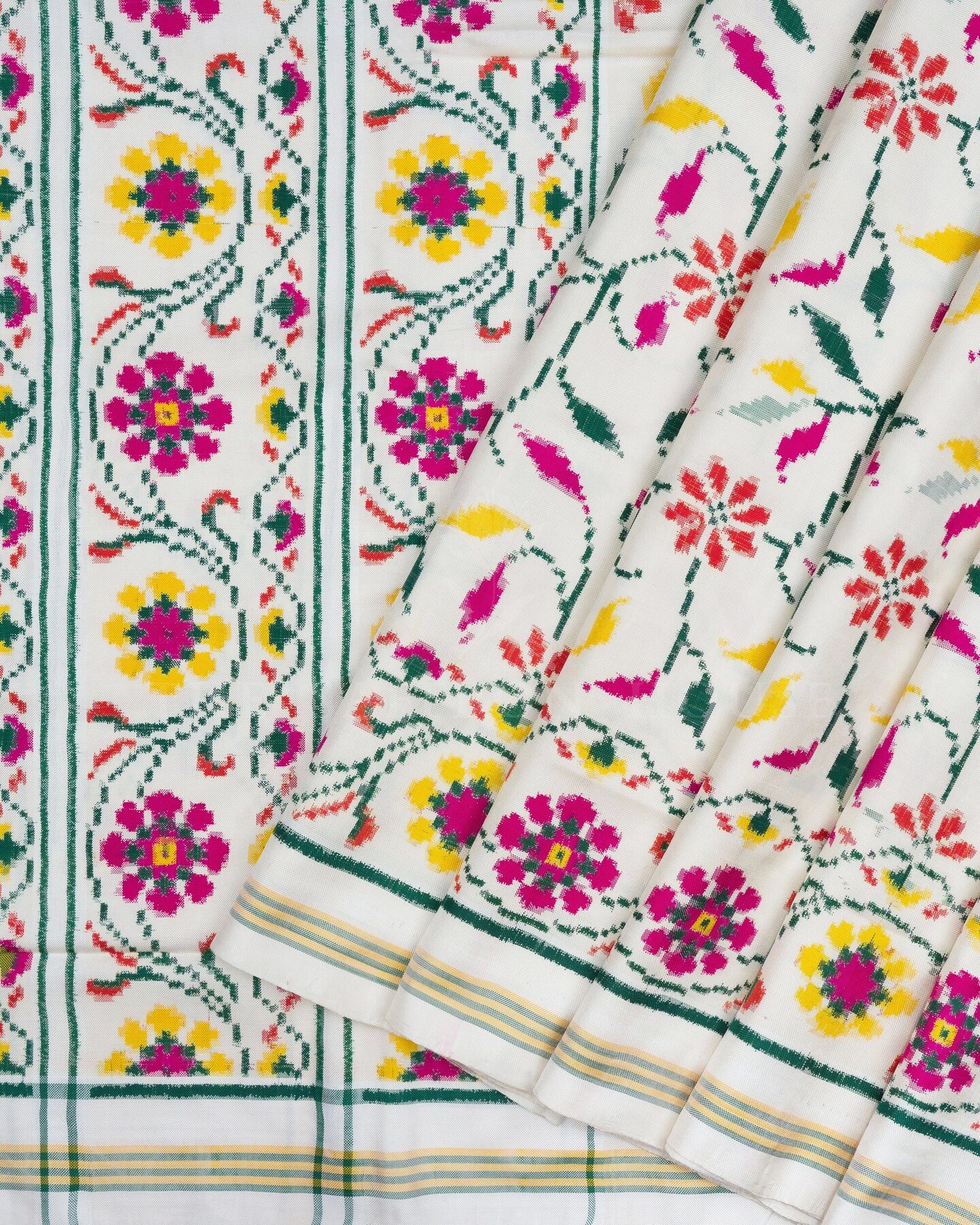 Off White Handwoven Patola Saree – The Saffron House