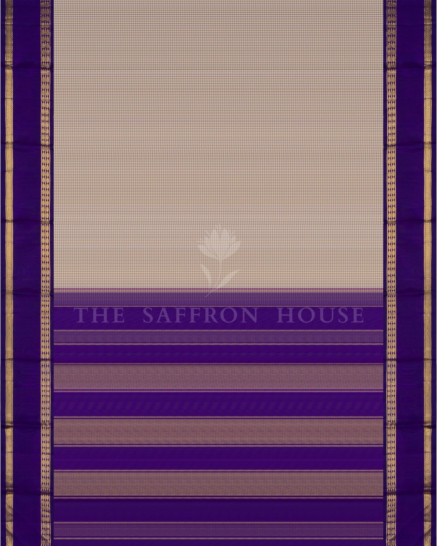 Sand Beige And Violet Kattam Kanjivaram Silk Saree – The Saffron House