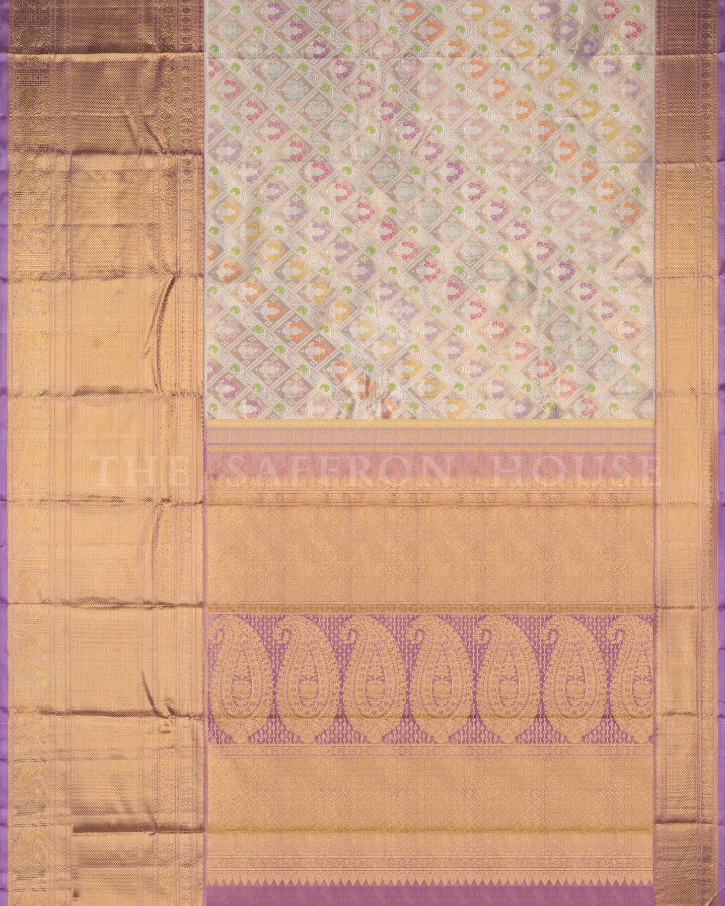 Antique Gold And Lavender Kanjivaram Silk Saree – The Saffron House