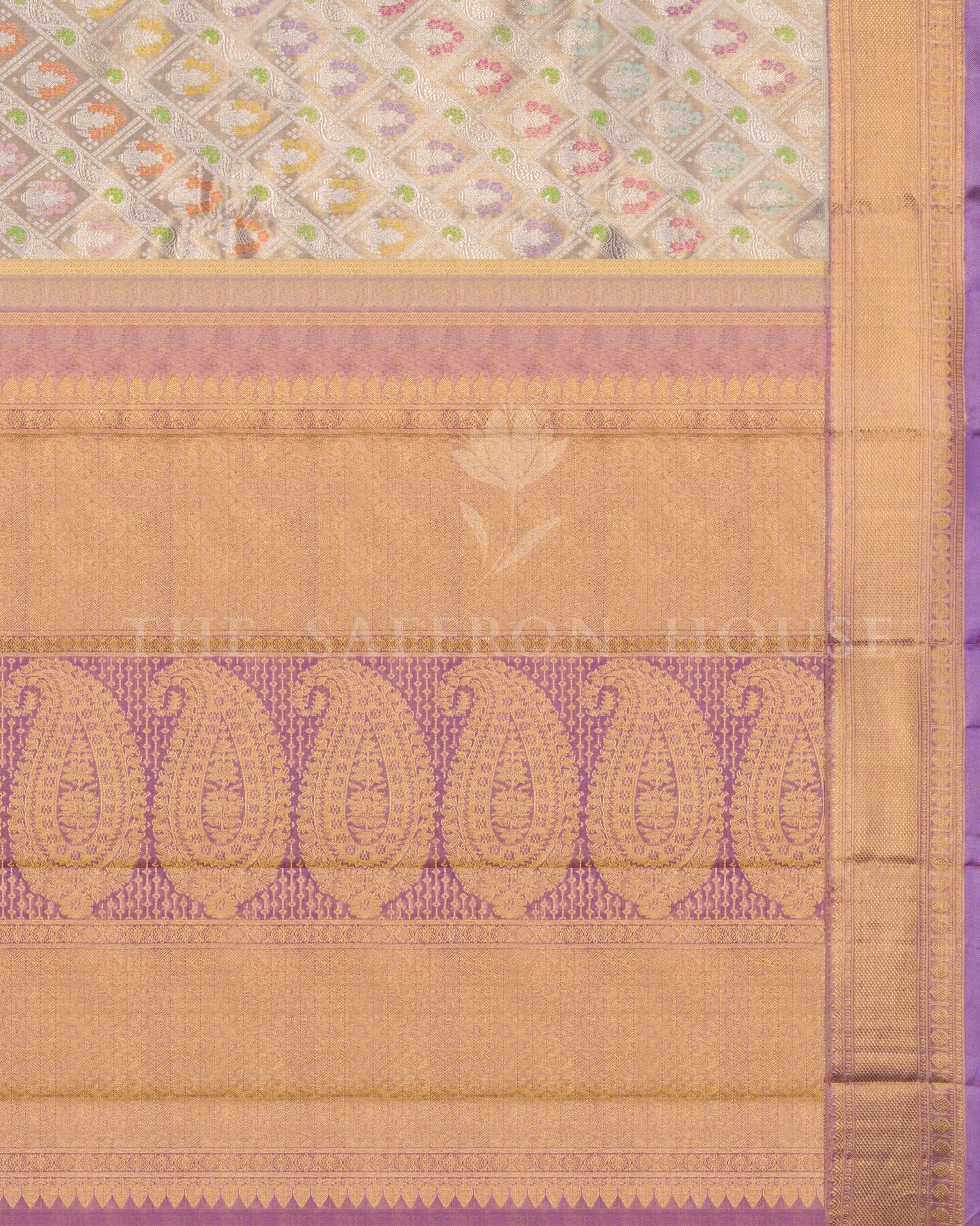 Antique Gold And Lavender Kanjivaram Silk Saree – The Saffron House