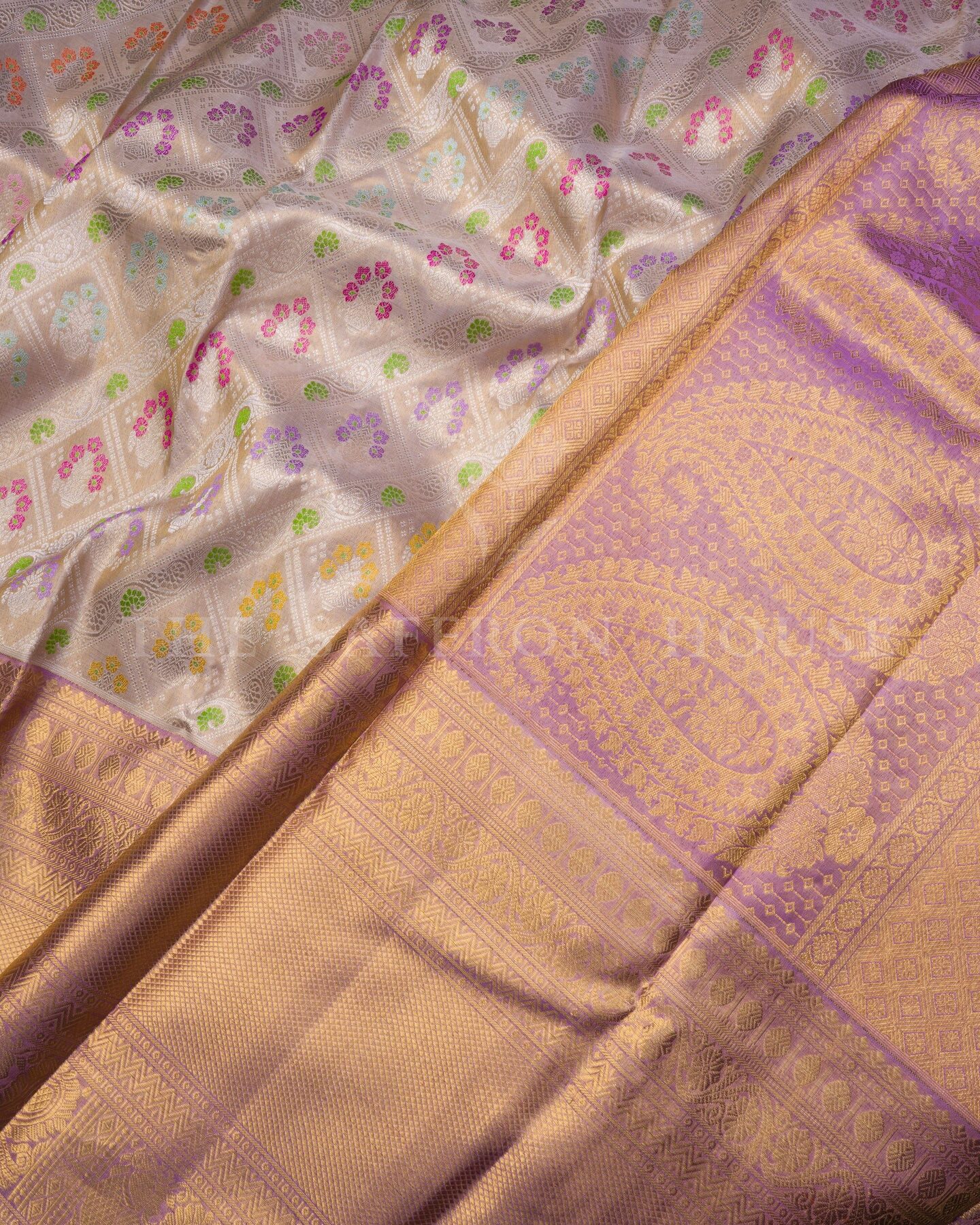 Antique Gold And Lavender Kanjivaram Silk Saree – The Saffron House