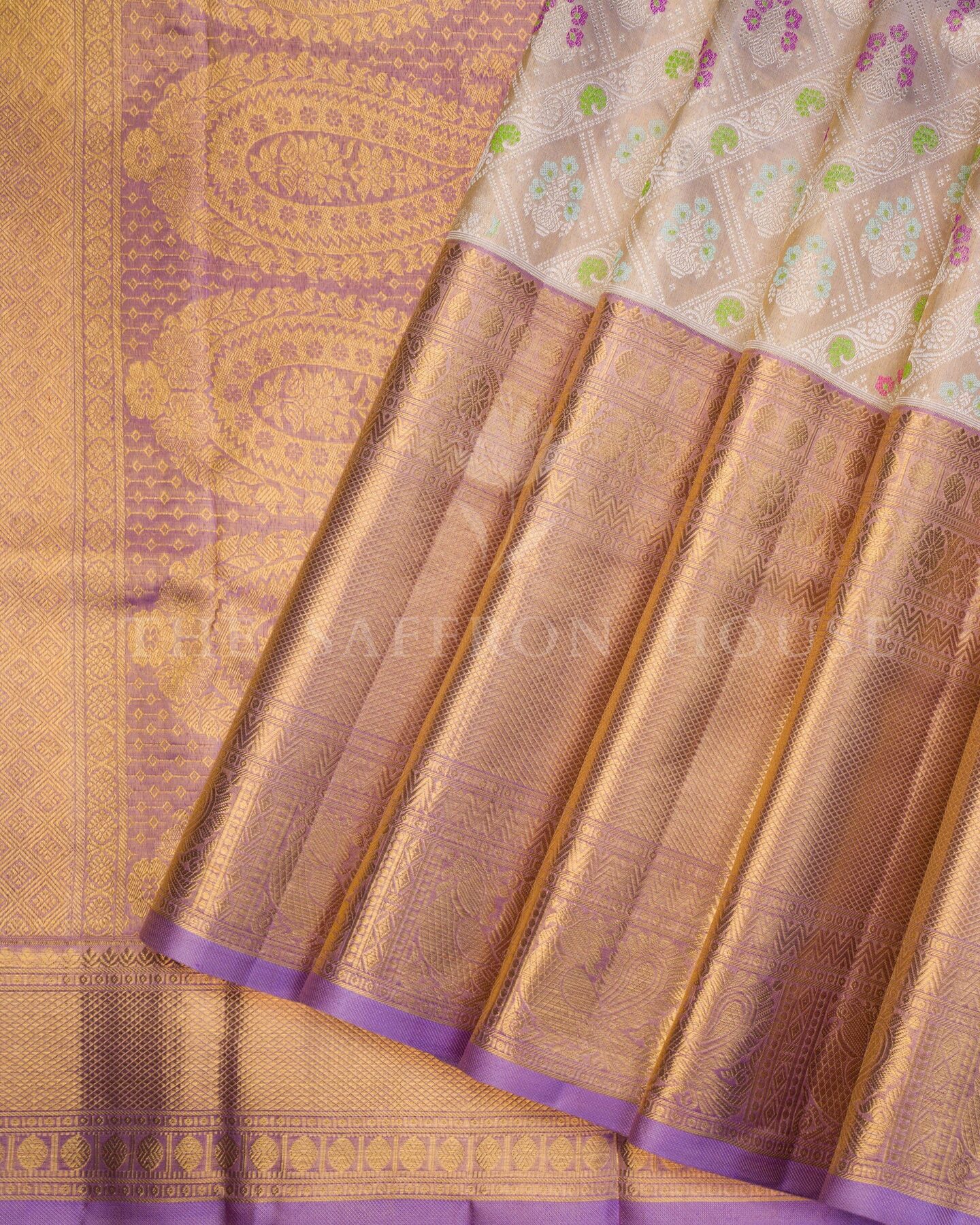 Antique Gold And Lavender Kanjivaram Silk Saree