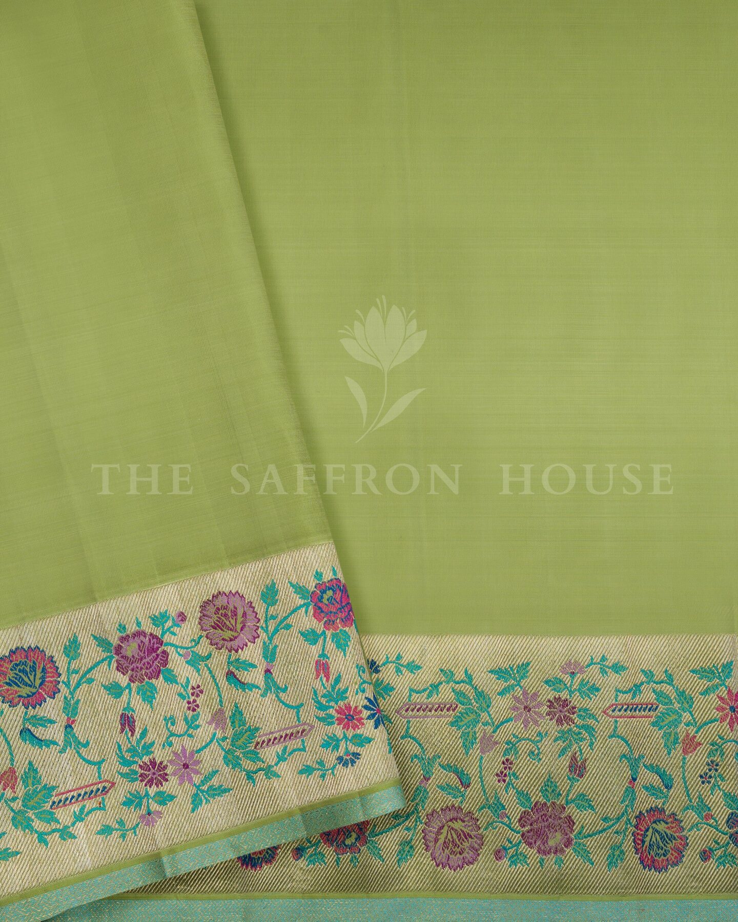 Pistachio Green Kanjivaram Silk Saree – The Saffron House