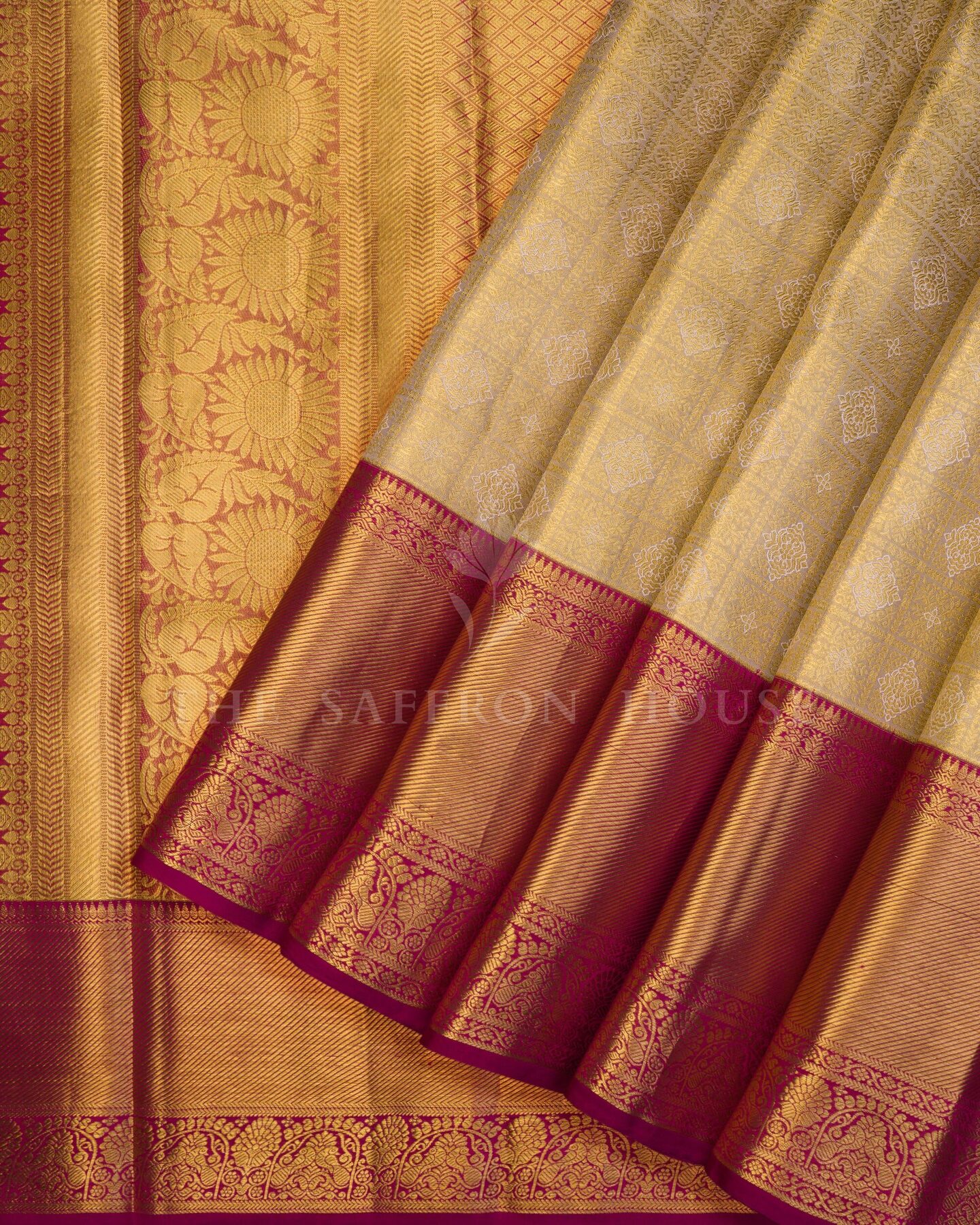 Antique Gold And Raspberry Pink Tissue Kanjivaram Silk Saree – The Saffron House