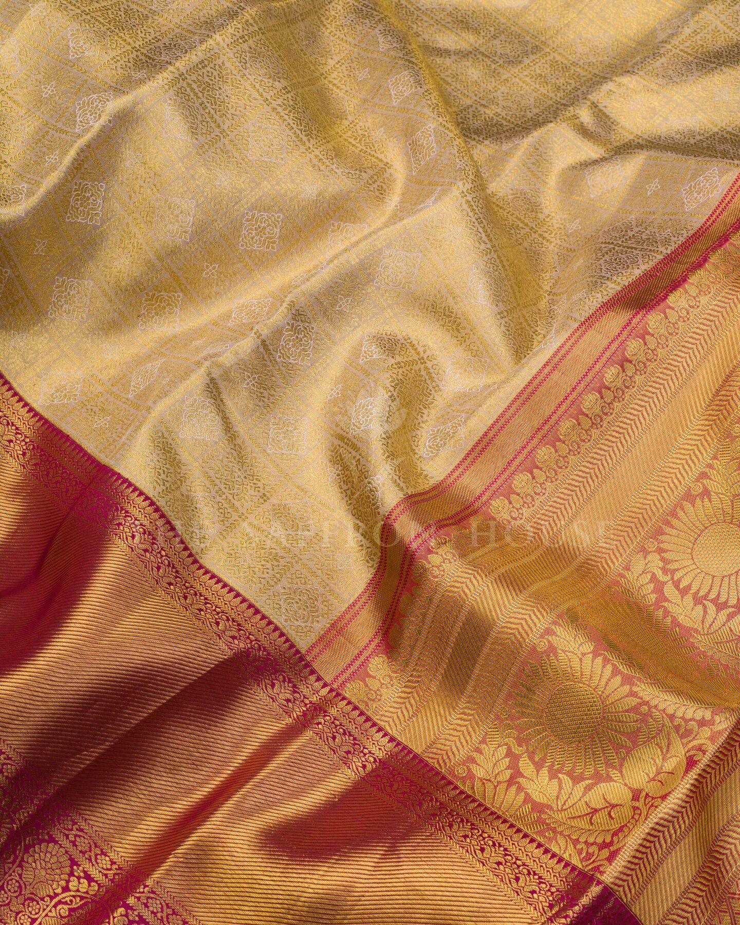 Antique Gold And Raspberry Pink Tissue Kanjivaram Silk Saree – The Saffron House