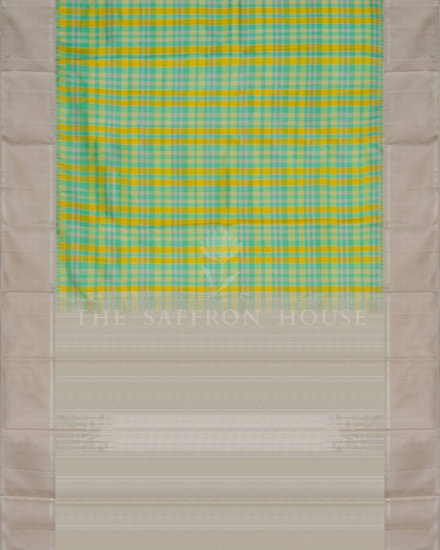 Mint And Lemon Yellow Kattam Kanjivaram Silk Saree – The Saffron House