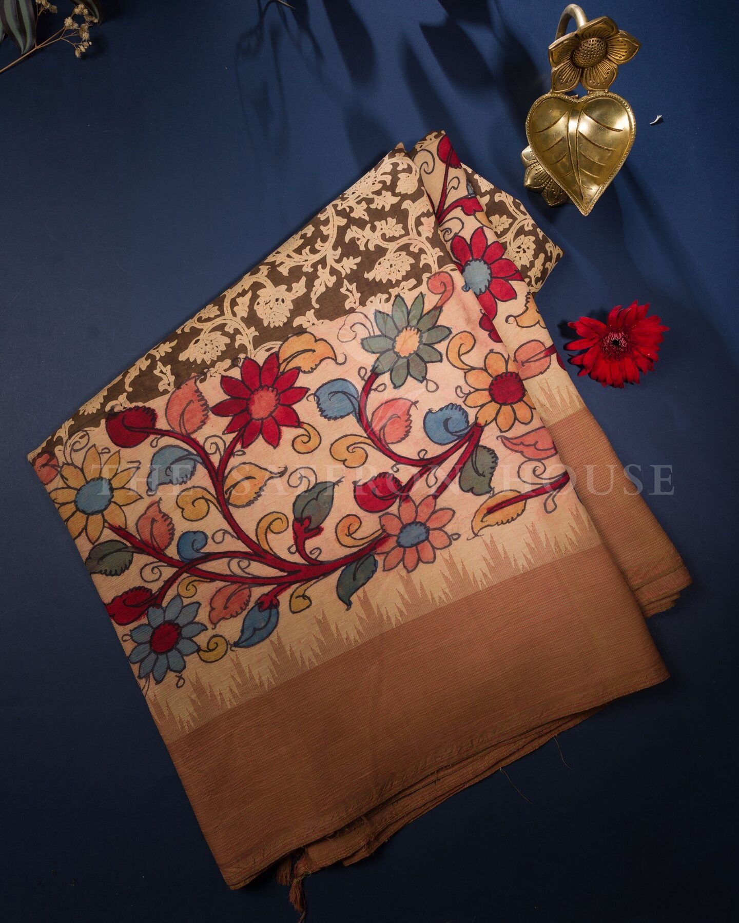 Onyx Black And Red Kalamkari Kanjivaram Silk Saree – The Saffron House