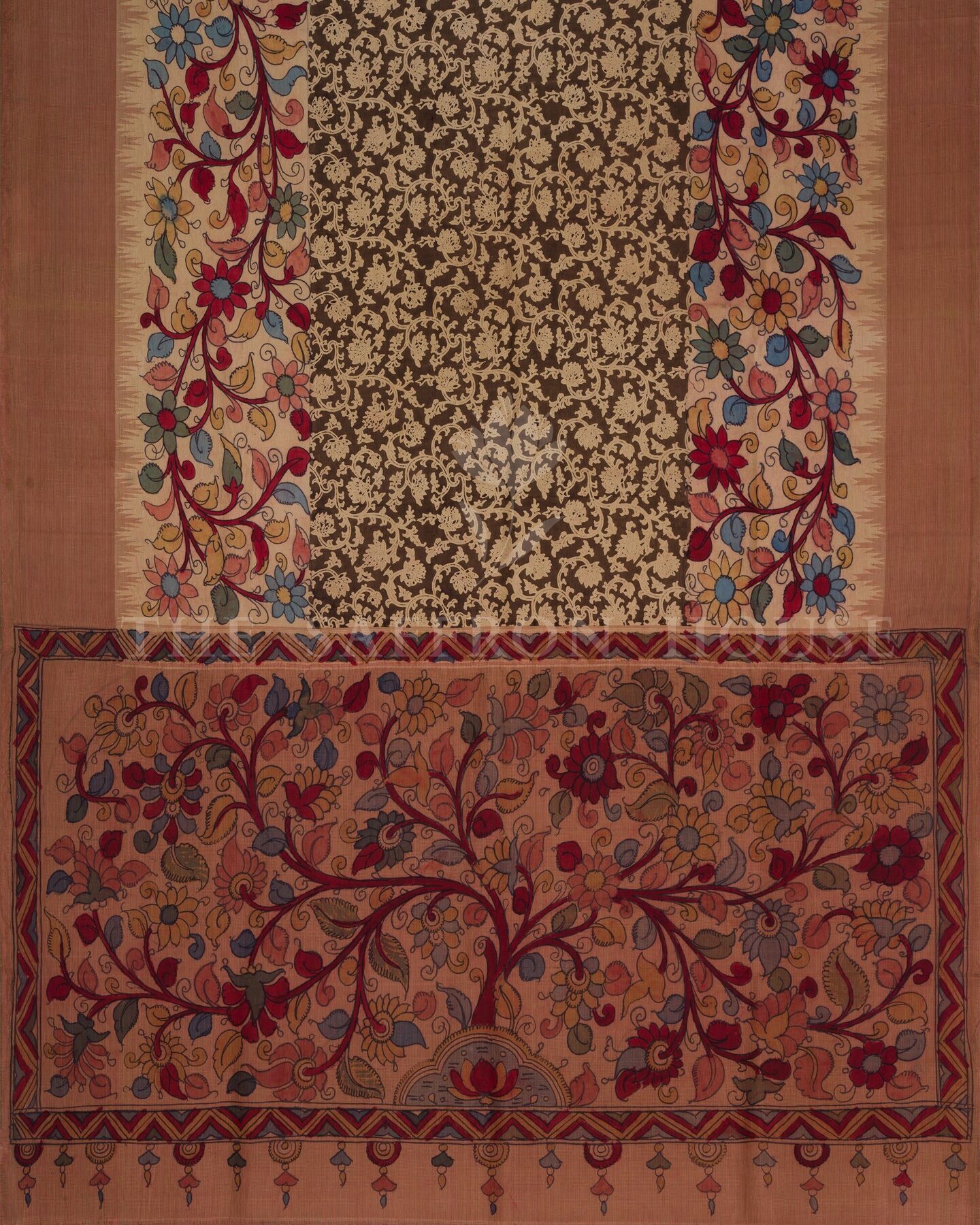 Onyx Black And Red Kalamkari Kanjivaram Silk Saree – The Saffron House