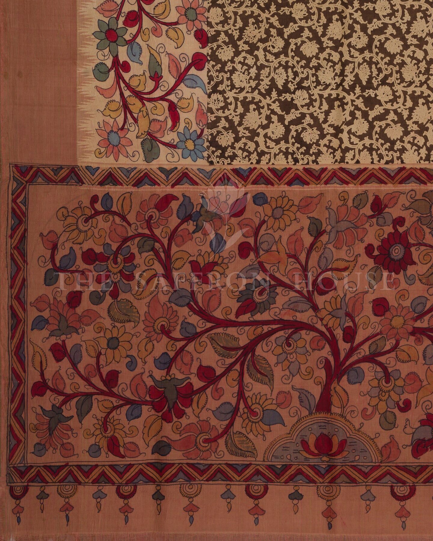 Onyx Black And Red Kalamkari Kanjivaram Silk Saree – The Saffron House