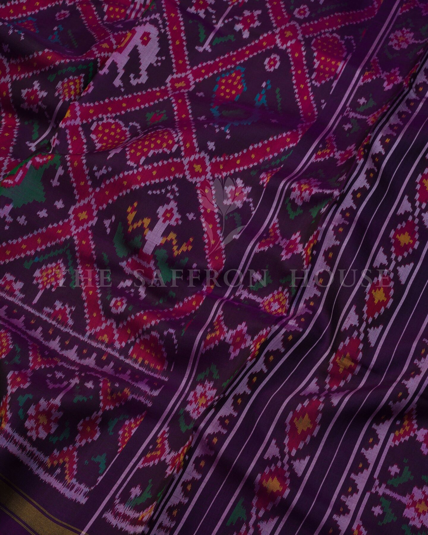 Aubergine And Mustard Gold Handwoven Patola Saree – The Saffron House