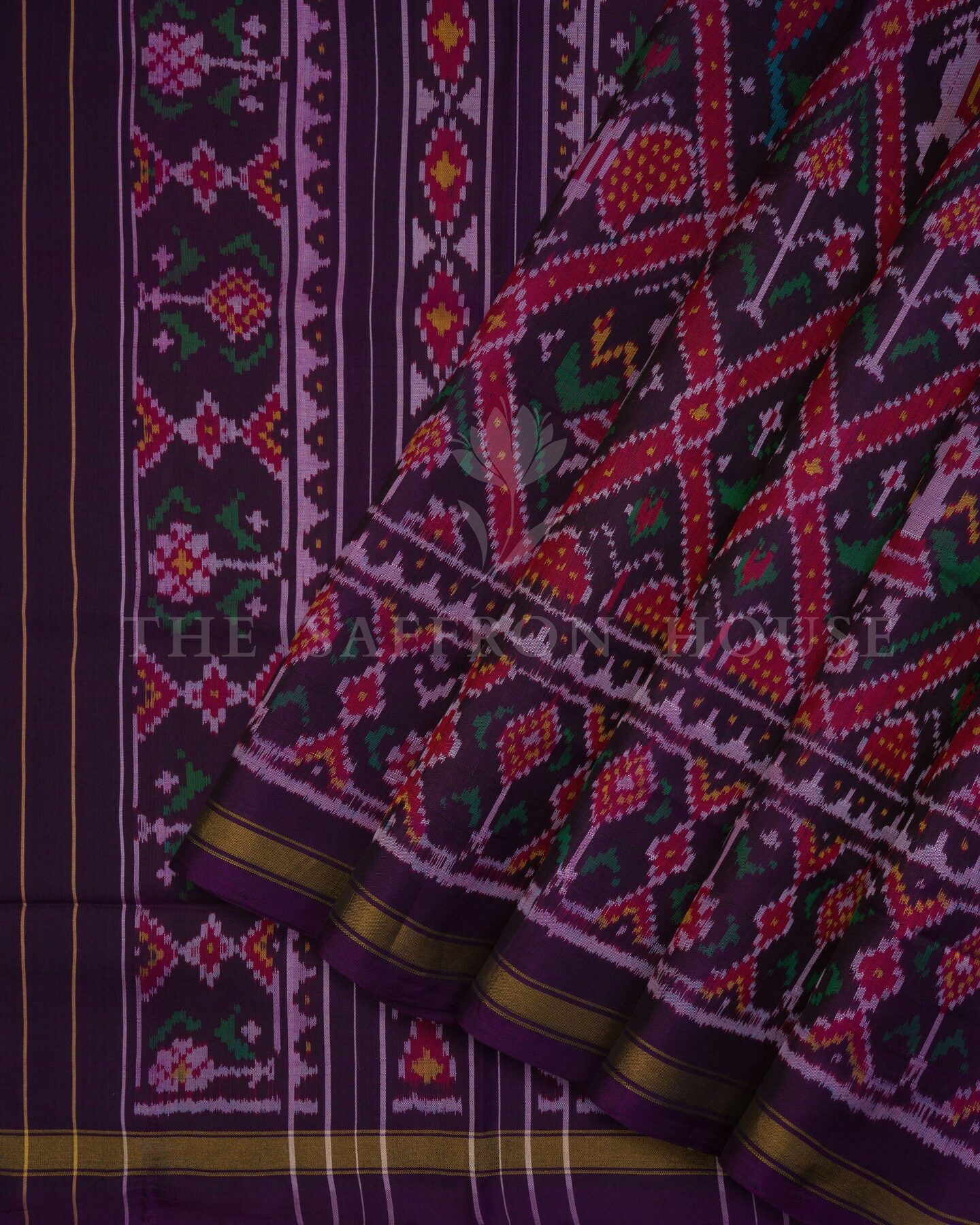 Aubergine And Mustard Gold Handwoven Patola Saree – The Saffron House