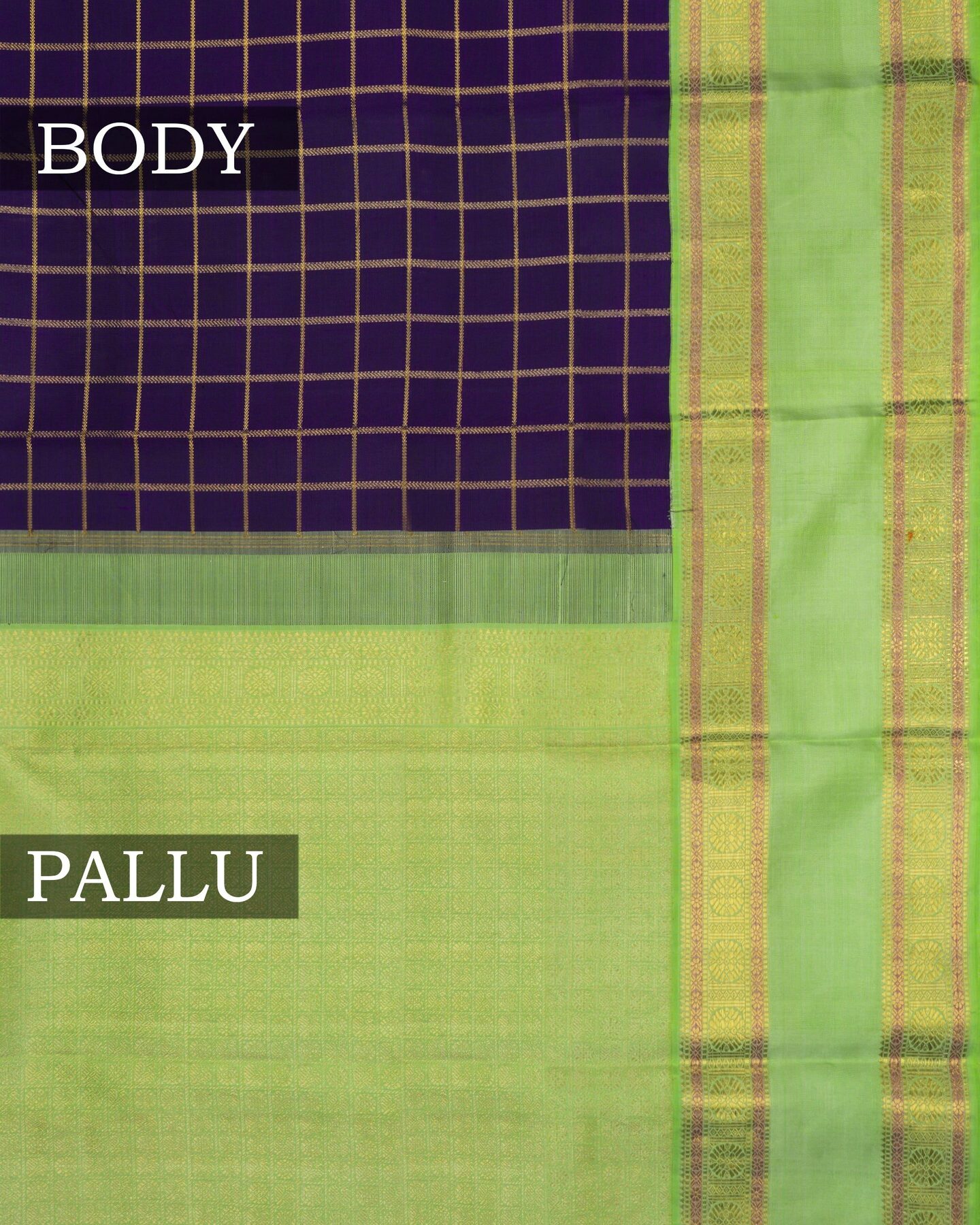 Indigo Blue And Parrot Green Kattam Kanjivaram Silk Saree – The Saffron House