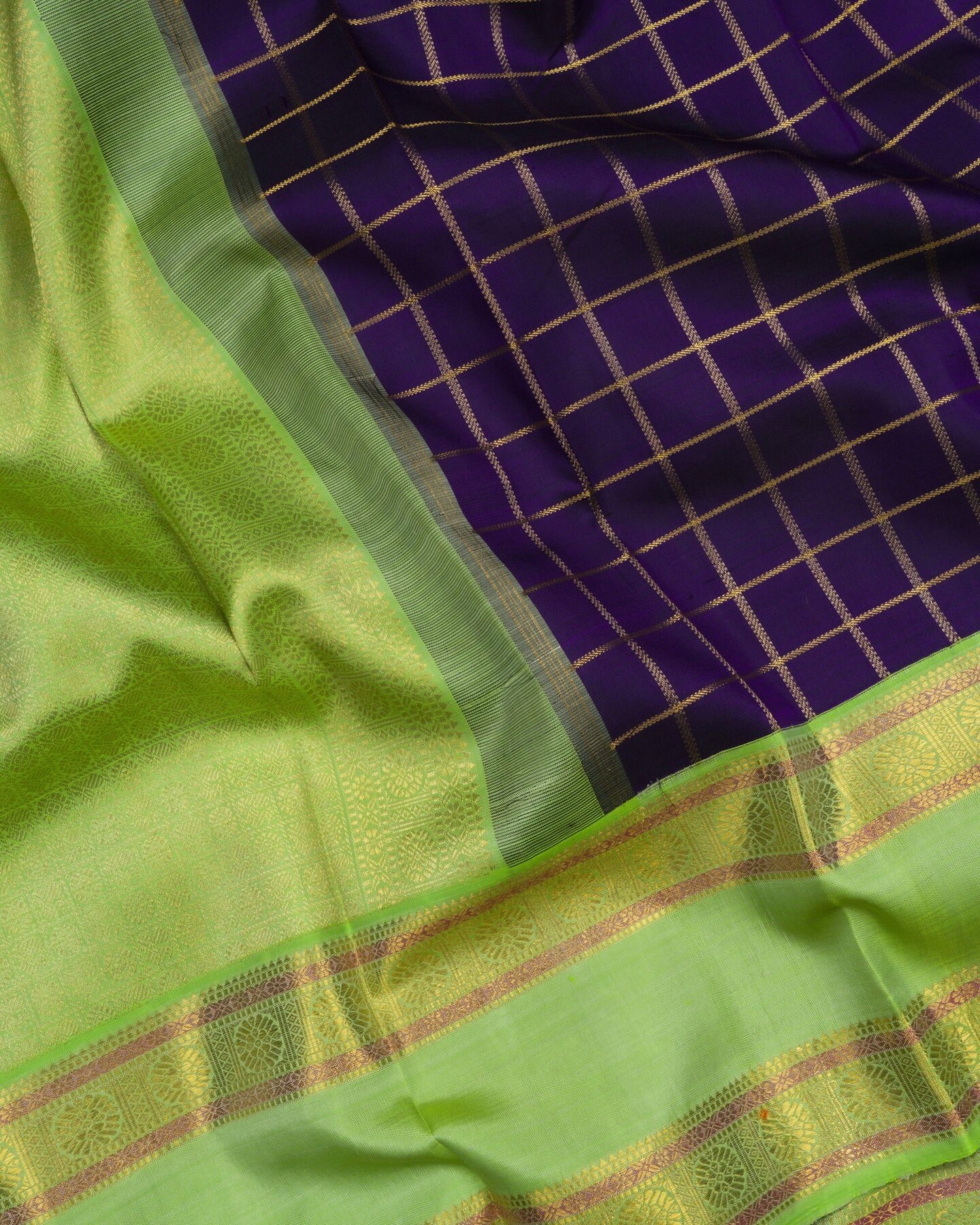 Indigo Blue And Parrot Green Kattam Kanjivaram Silk Saree – The Saffron House