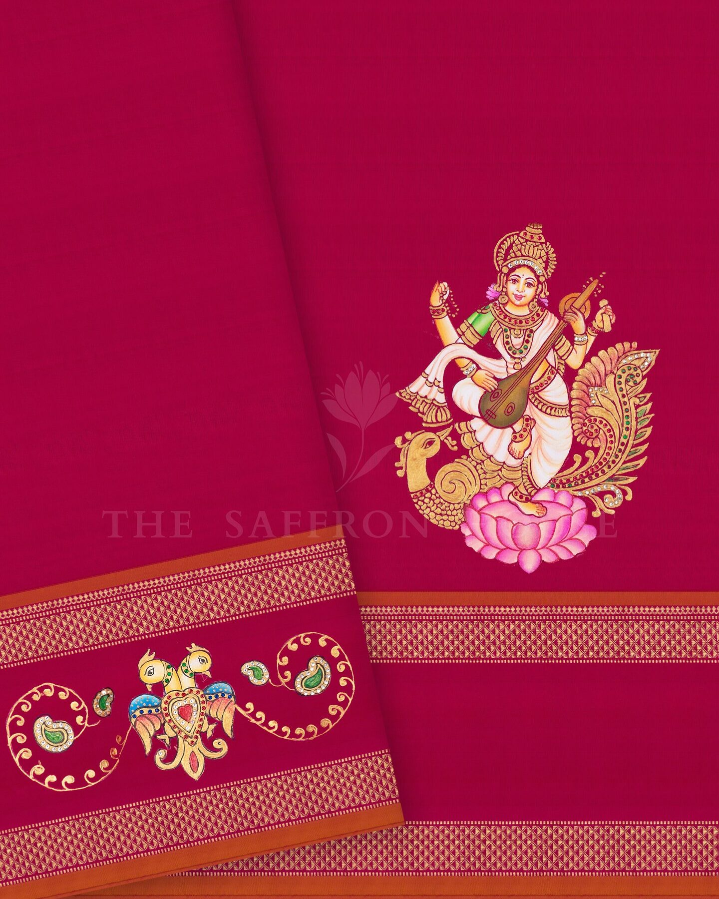 Ivory And Rani Pink Kattam Kanjivaram Silk Saree – The Saffron House