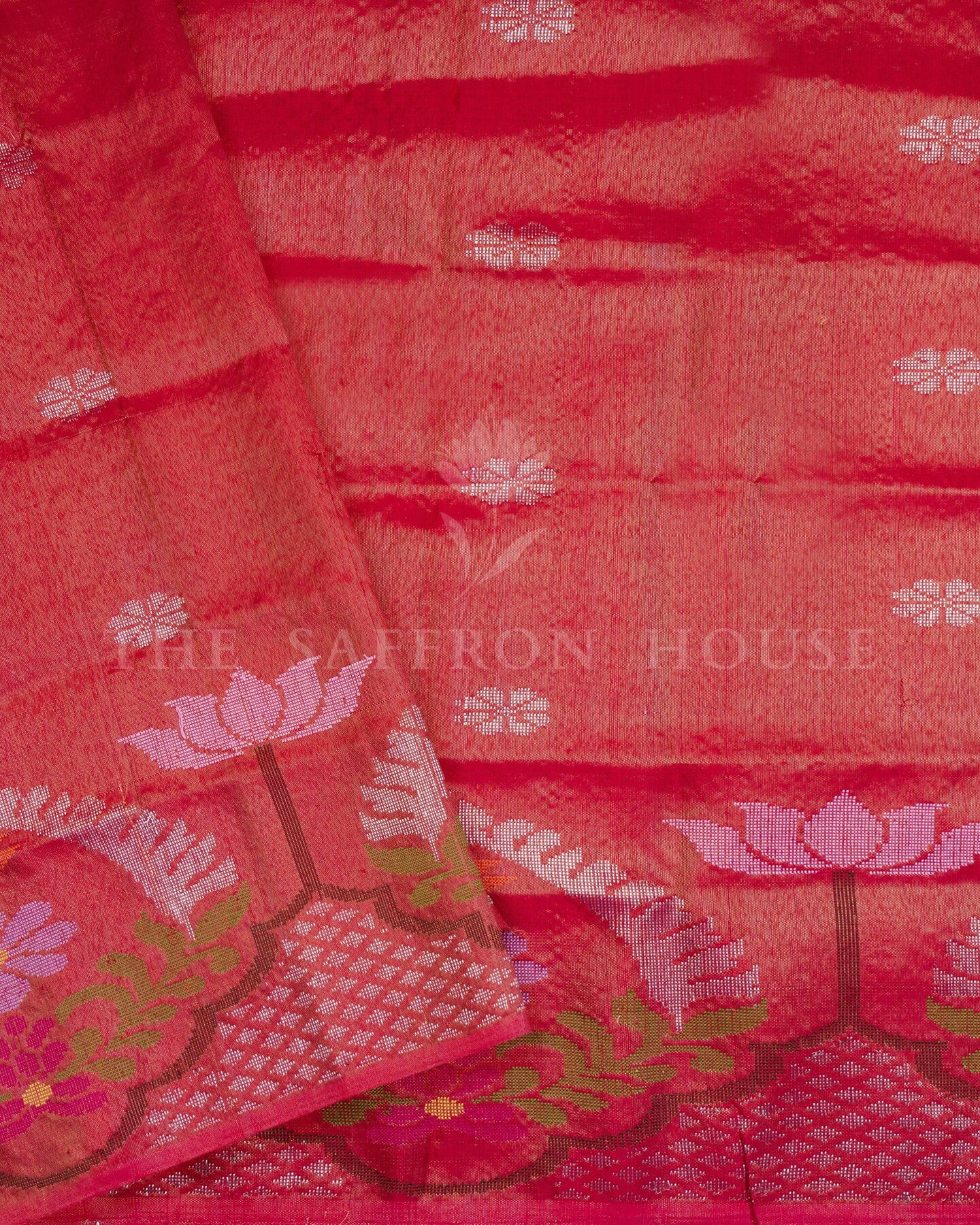 Ivory And Red Pure Zari Kota Silk Saree – The Saffron House