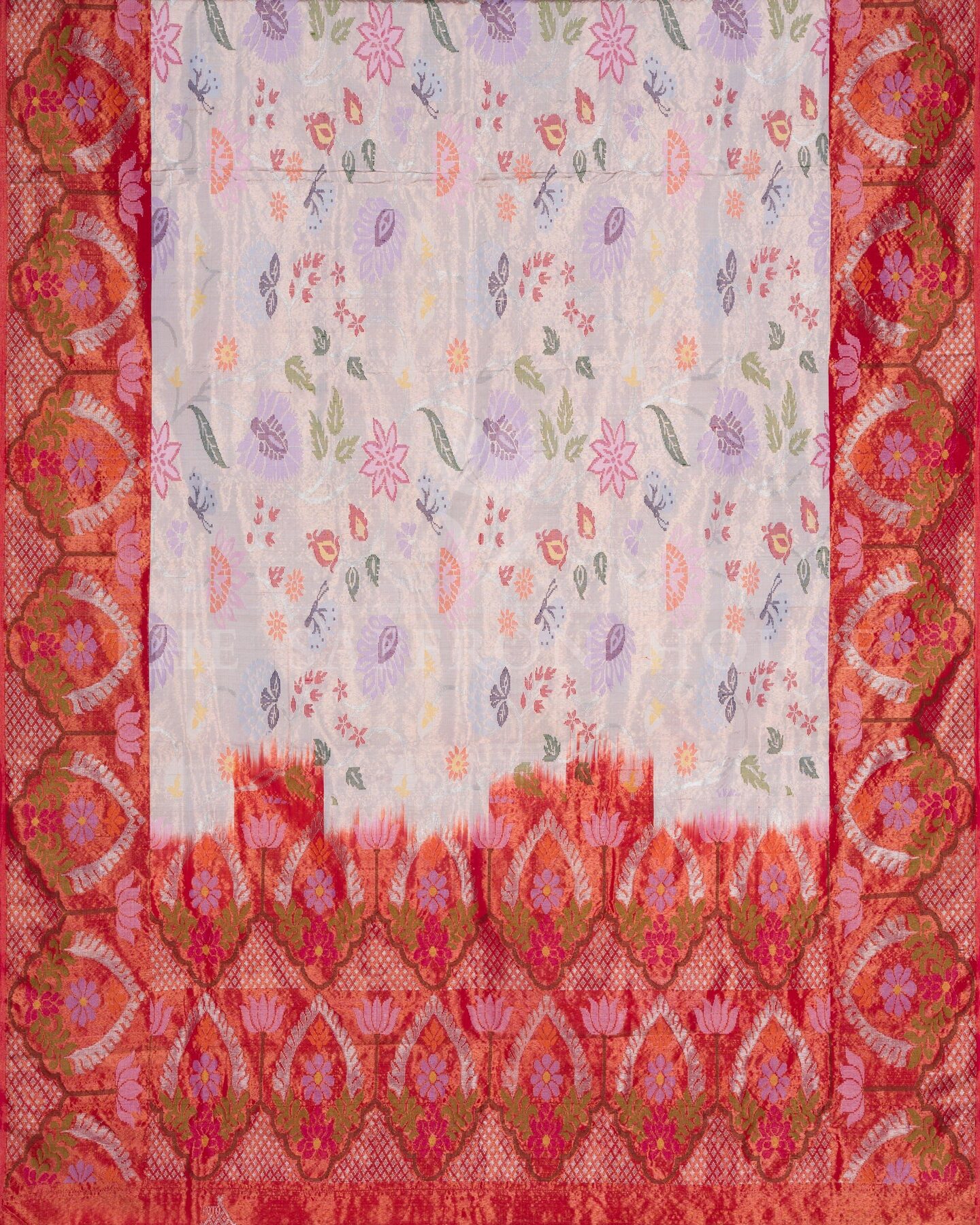 Ivory And Red Pure Zari Kota Silk Saree – The Saffron House