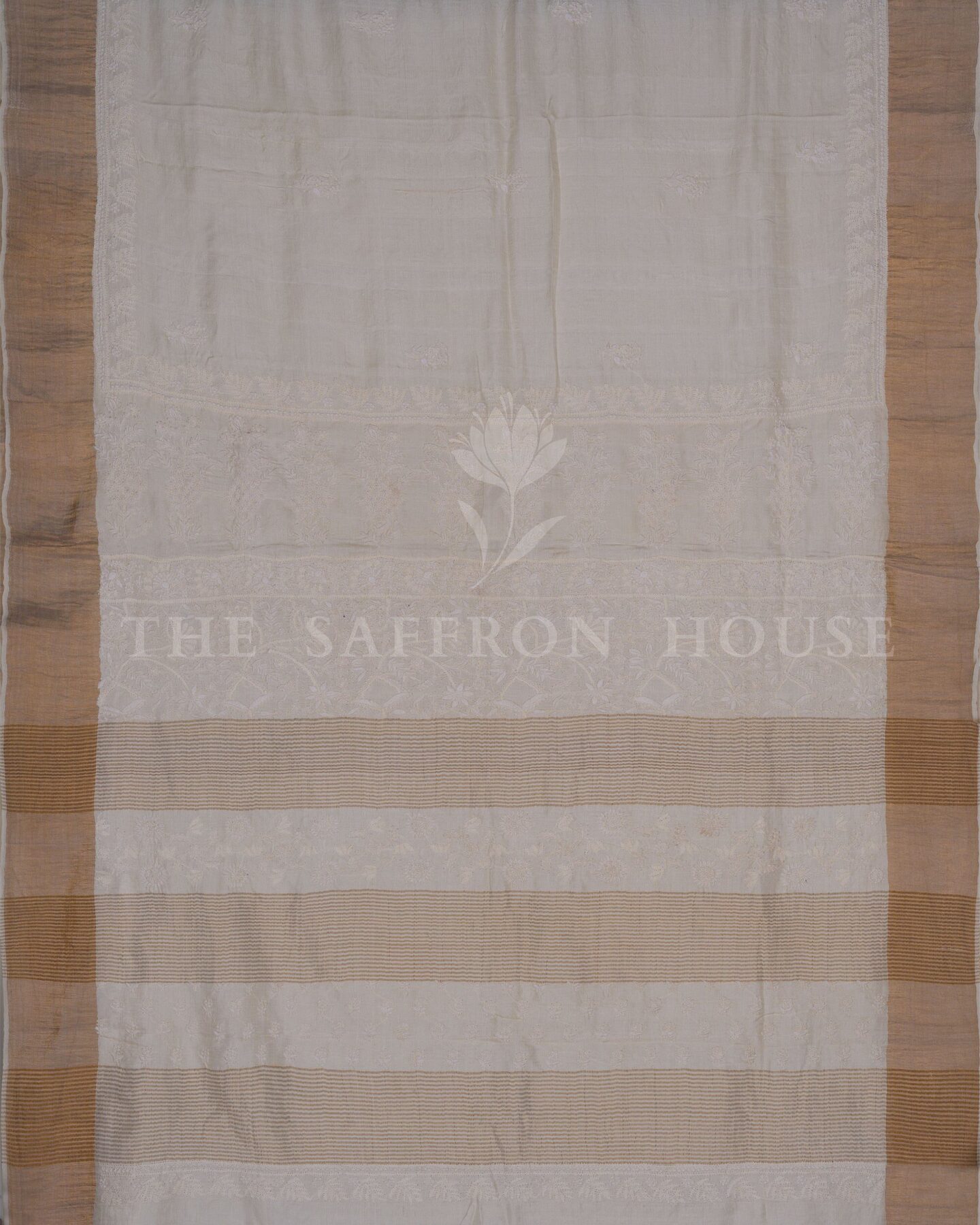 Pure White Chikankari Tussar Silk Saree – The Saffron House