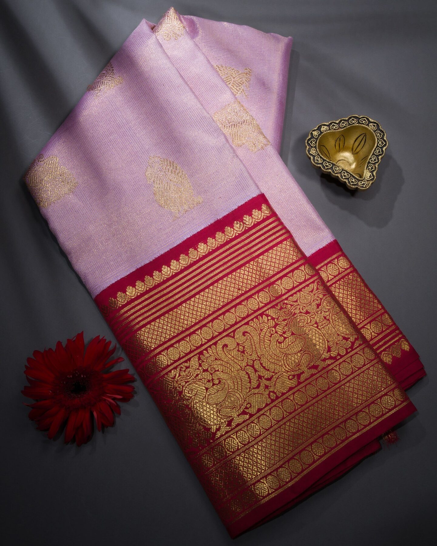 Burgundy Maroon Korvai Kanjivaram Silk Saree