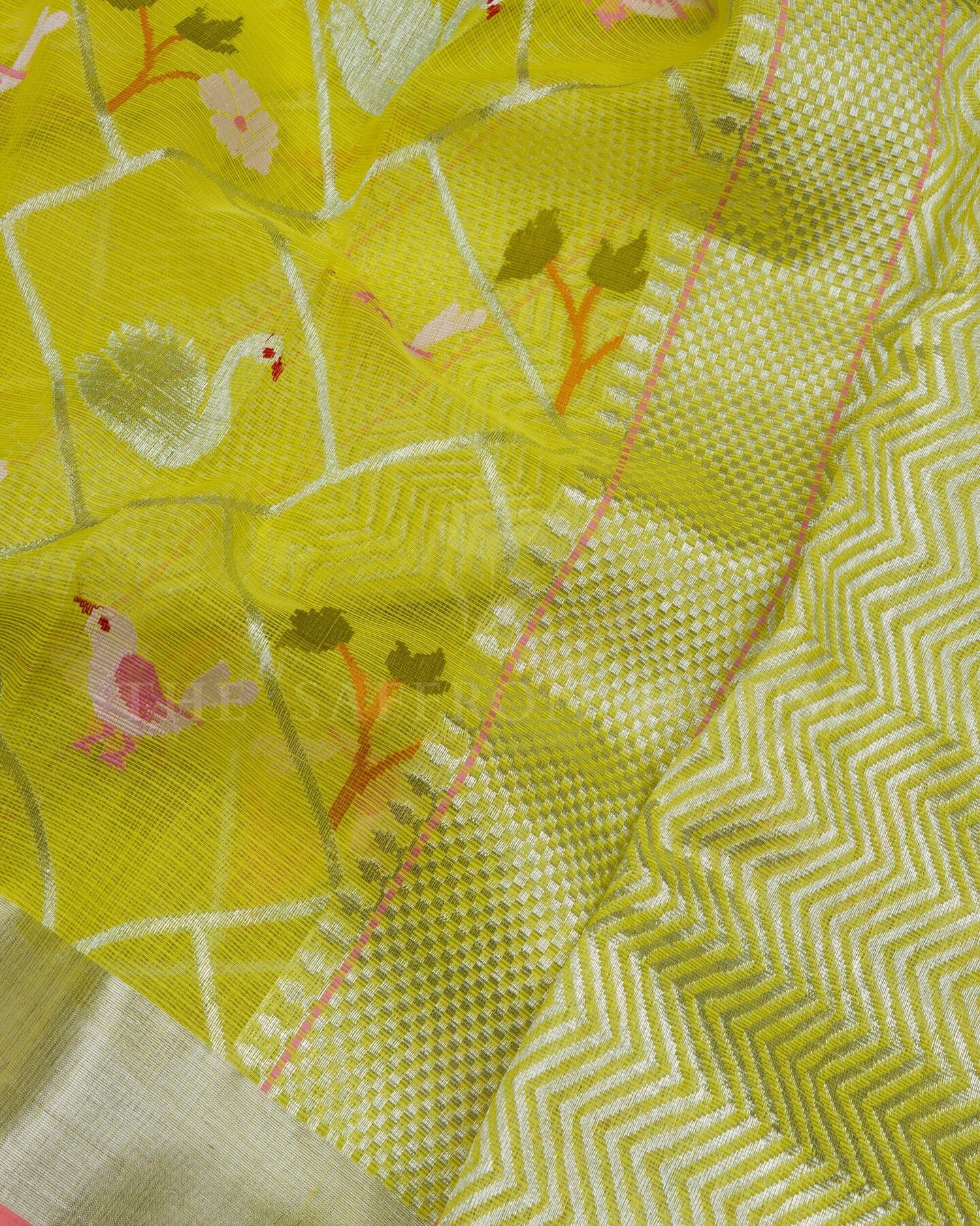 Lime Green Jamdani Silk Saree – The Saffron House