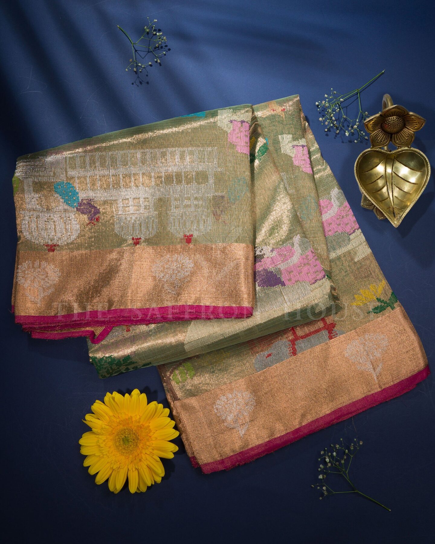 Light Green Jamdani Silk Saree – The Saffron House