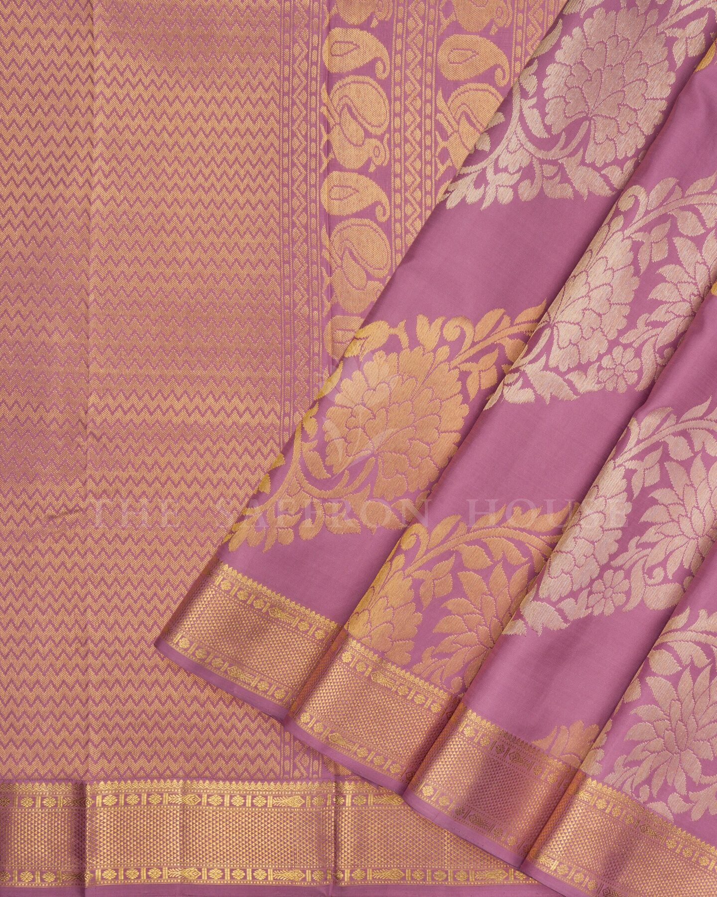 Soft Lavender Kanjivaram Silk Saree – The Saffron House