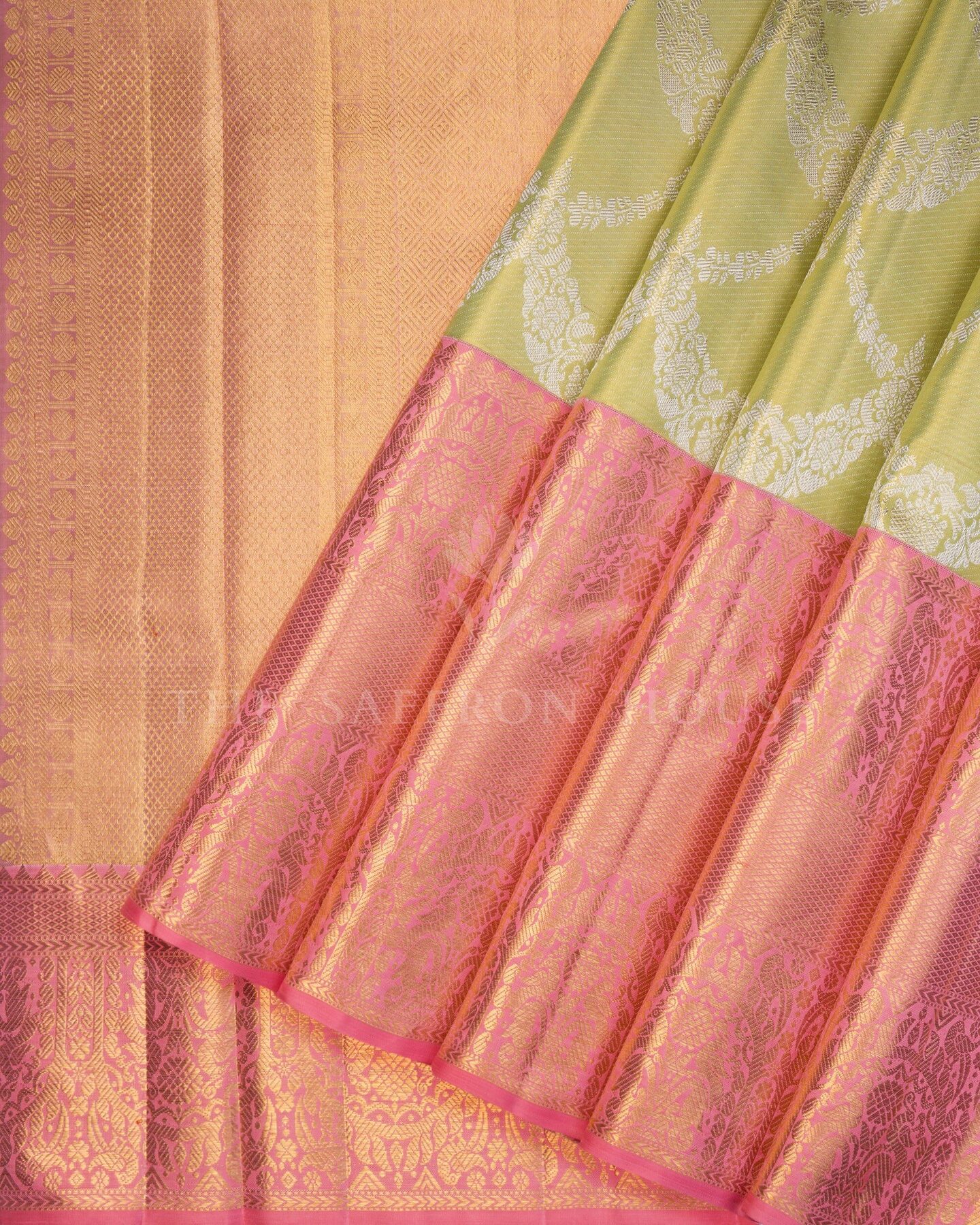 Parrot Green And Green Korvai Kanjivaram Silk Saree