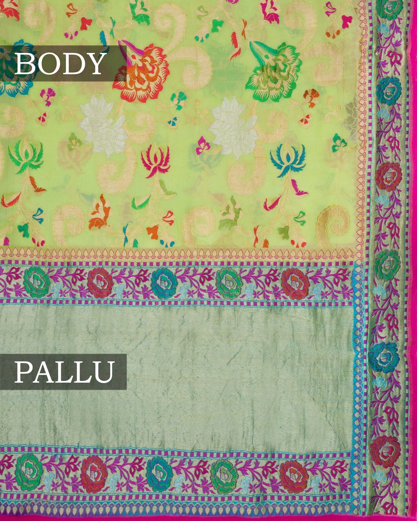 Parrot Green Georgette Banarasi Saree – The Saffron House