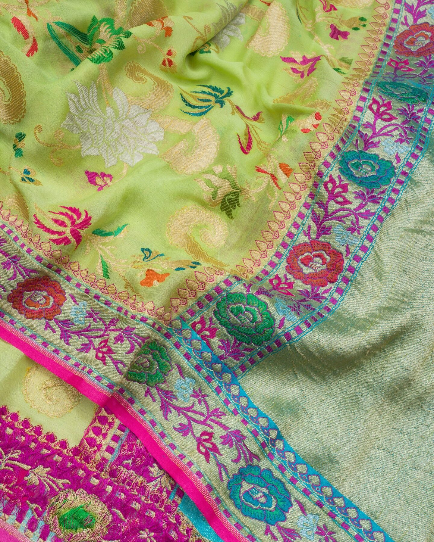 Parrot Green Georgette Banarasi Saree – The Saffron House