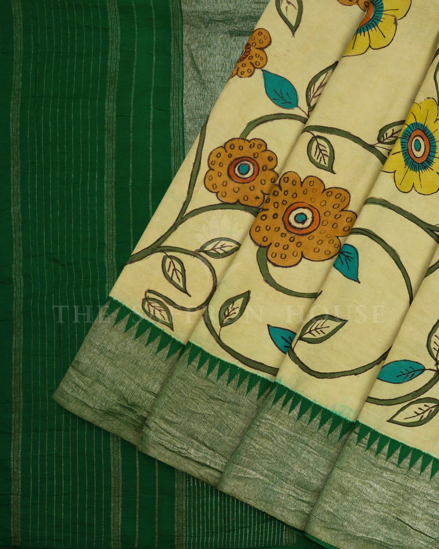 Pistachio Green And Forest Green Brocade Kanjivaram Silk Saree – The Saffron House