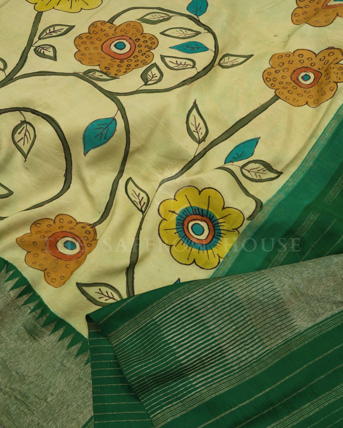 Pistachio Green And Forest Green Brocade Kanjivaram Silk Saree – The Saffron House
