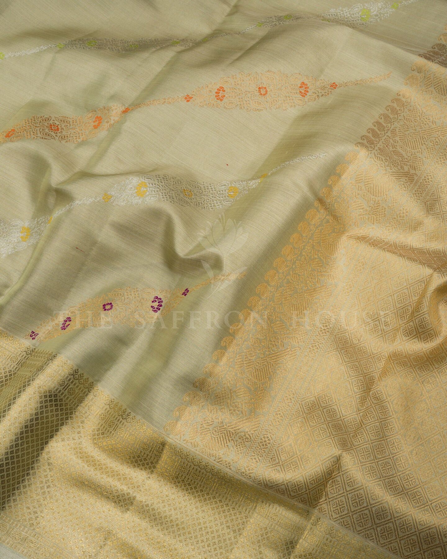 Pistachio Green Bridal Tissue Kanjivaram Silk Saree – The Saffron House