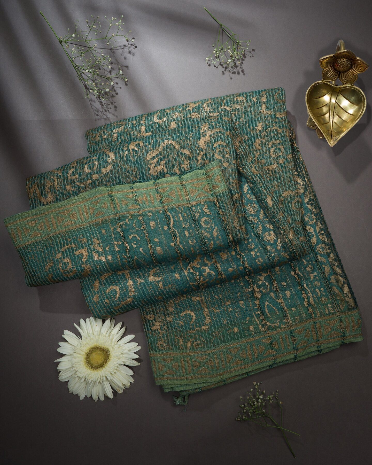 Sea Green Tussar Organza Saree – The Saffron House