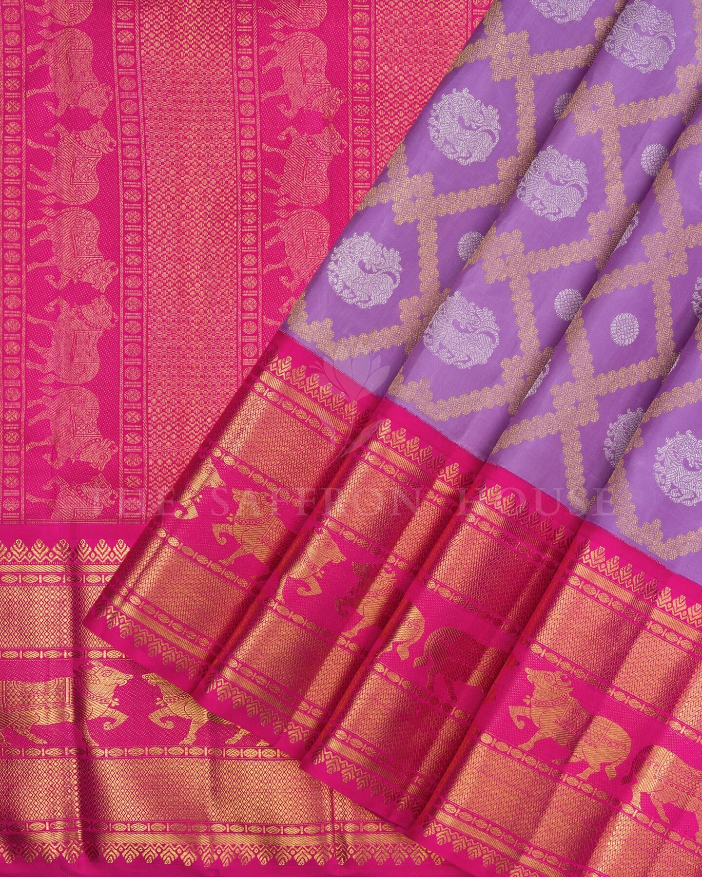 Lilac And Rani Pink Brocade Kanjivaram Silk Saree – The Saffron House