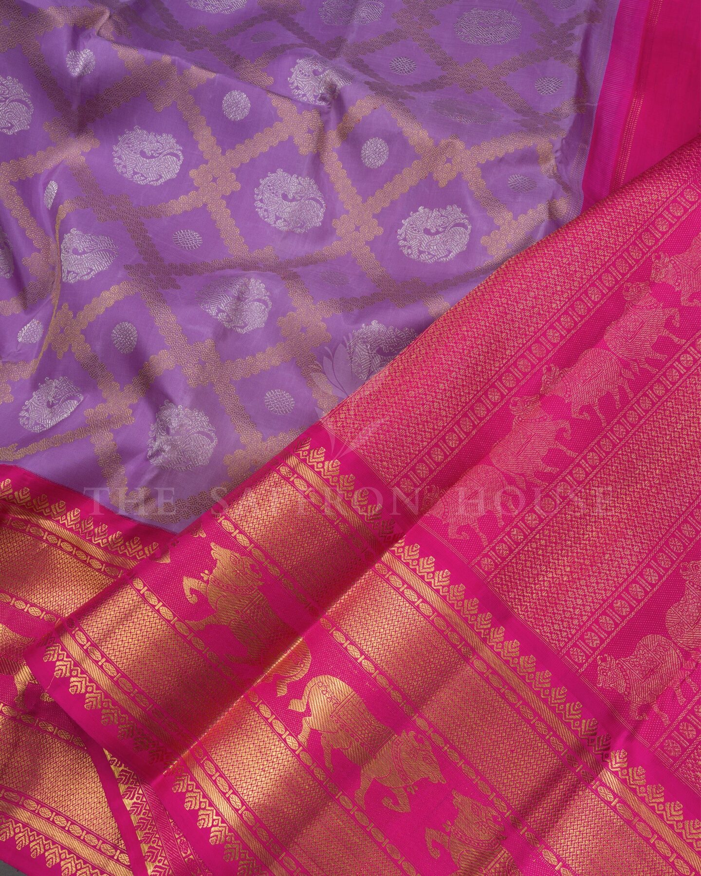 Lilac And Rani Pink Brocade Kanjivaram Silk Saree – The Saffron House