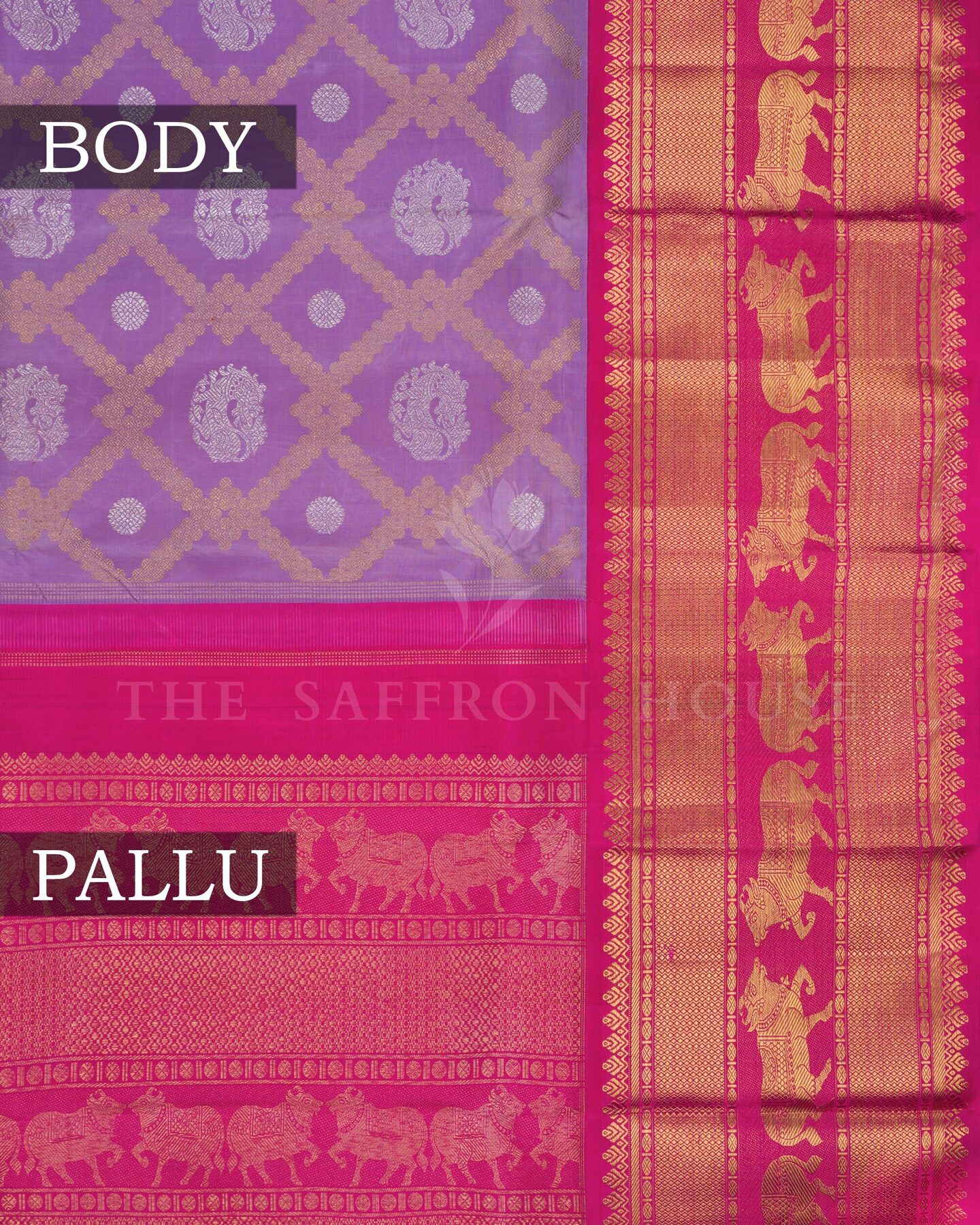 Lilac And Rani Pink Brocade Kanjivaram Silk Saree – The Saffron House