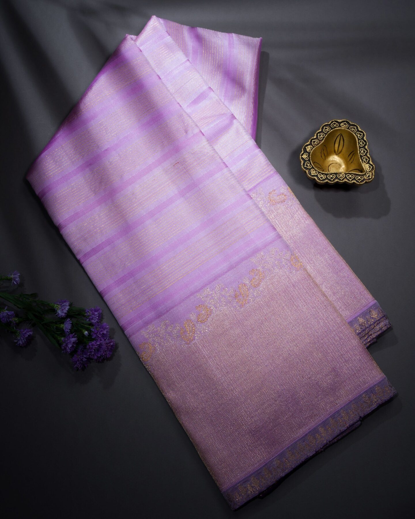 Lilac And Purple Kattam Kanjivaram Silk Saree – The Saffron House