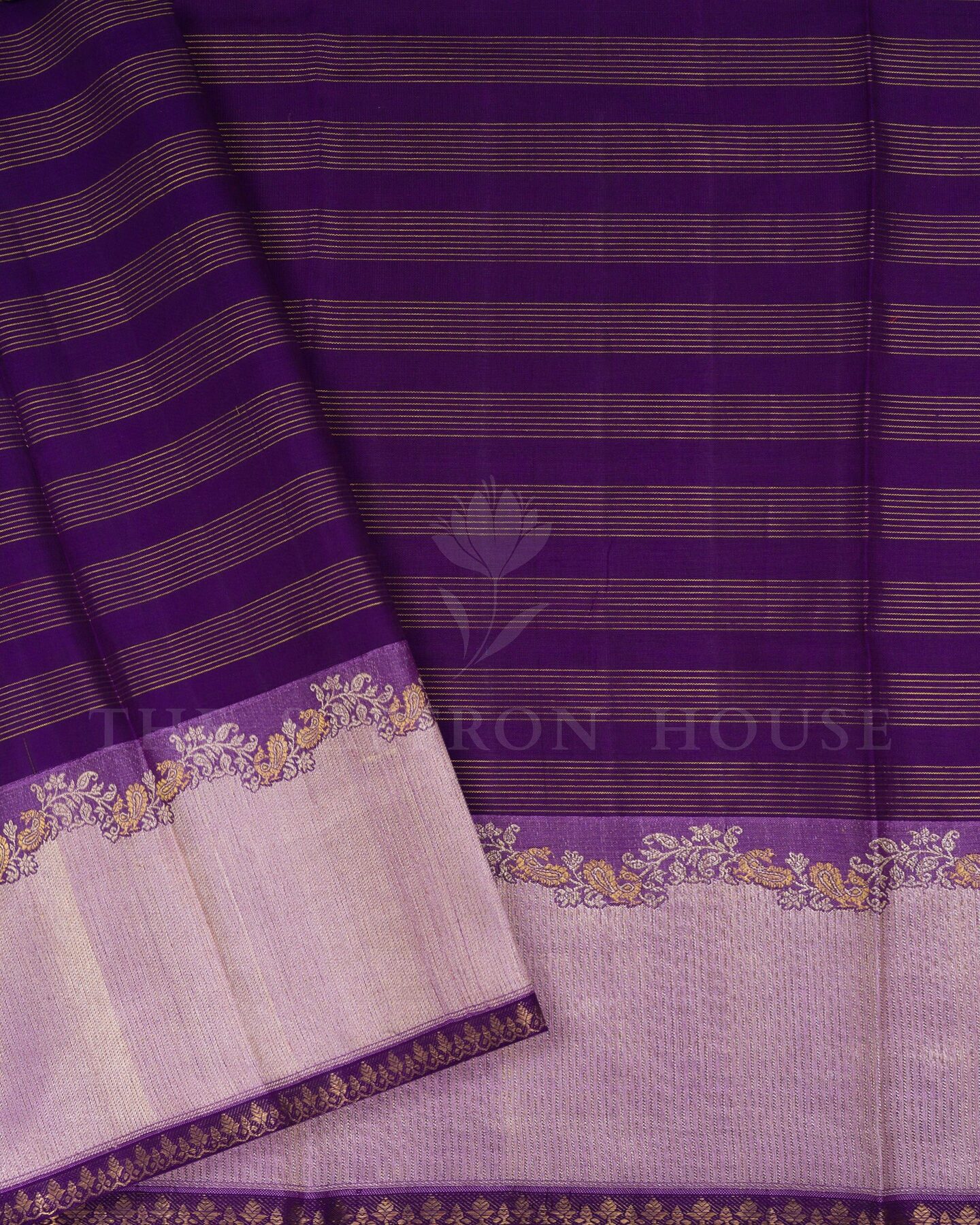 Lilac And Purple Kattam Kanjivaram Silk Saree – The Saffron House